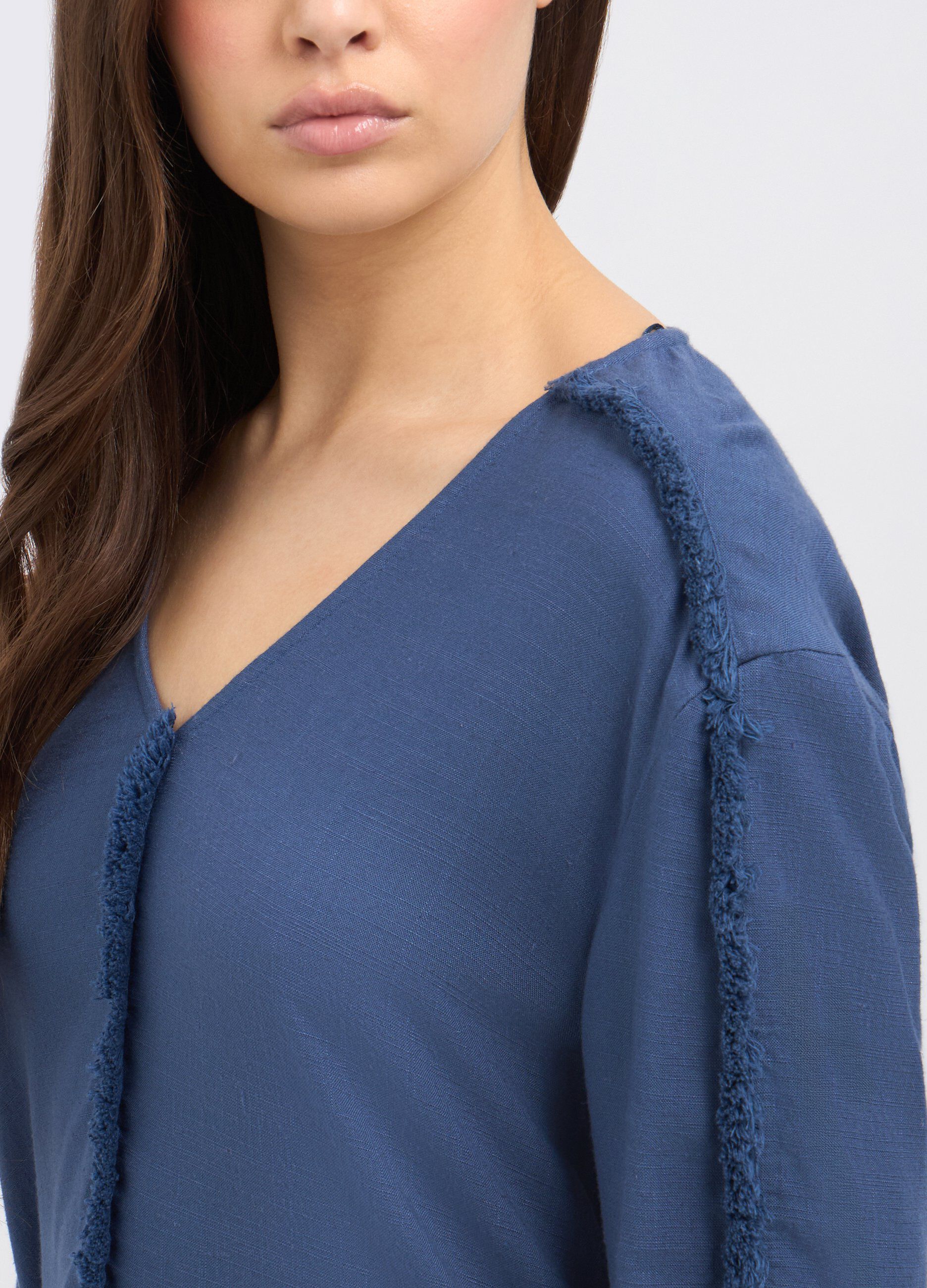 Blusa in misto lino sfrangiata donna_2