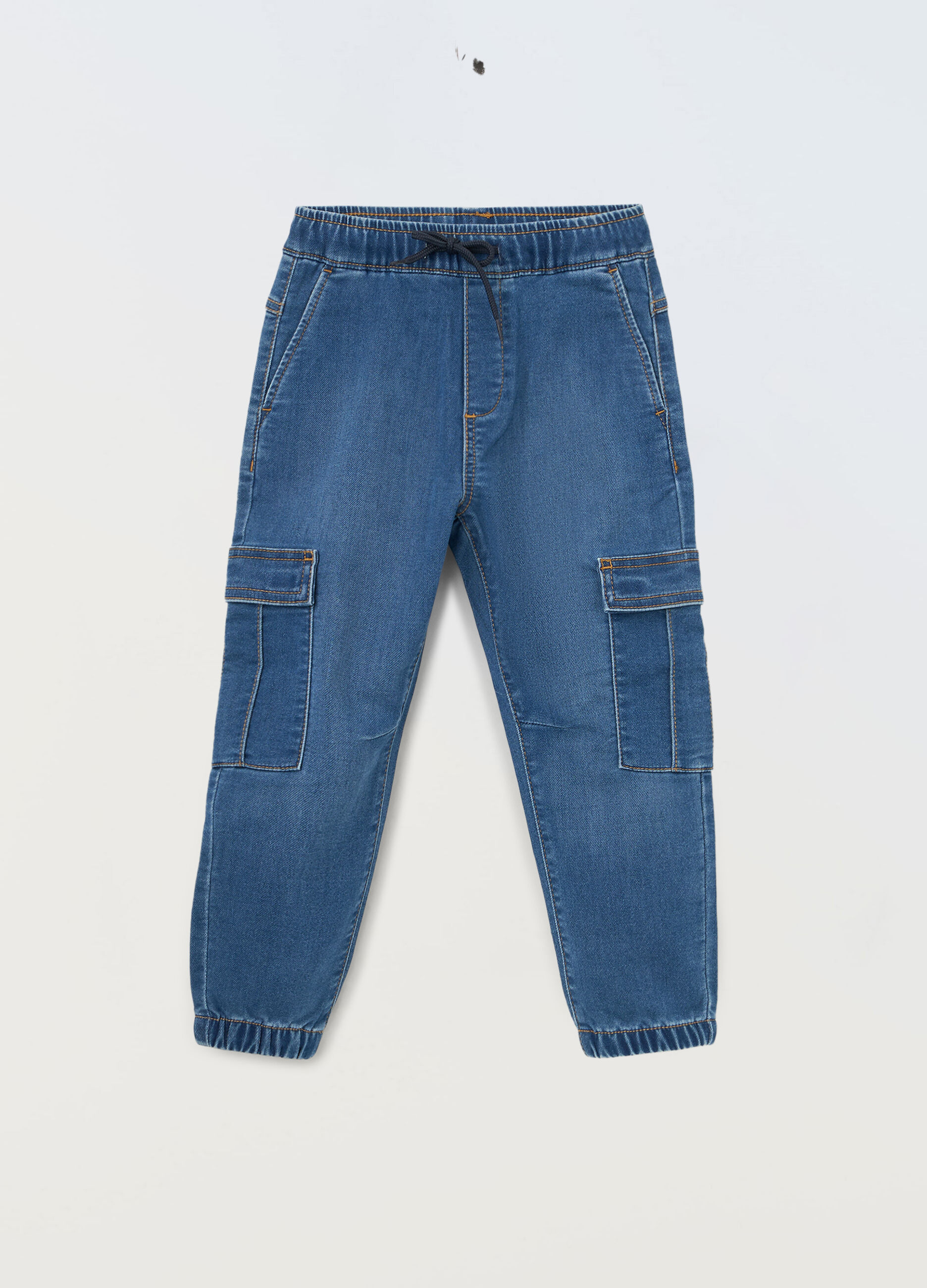 Joggers cargo in french terry denim bambino_0
