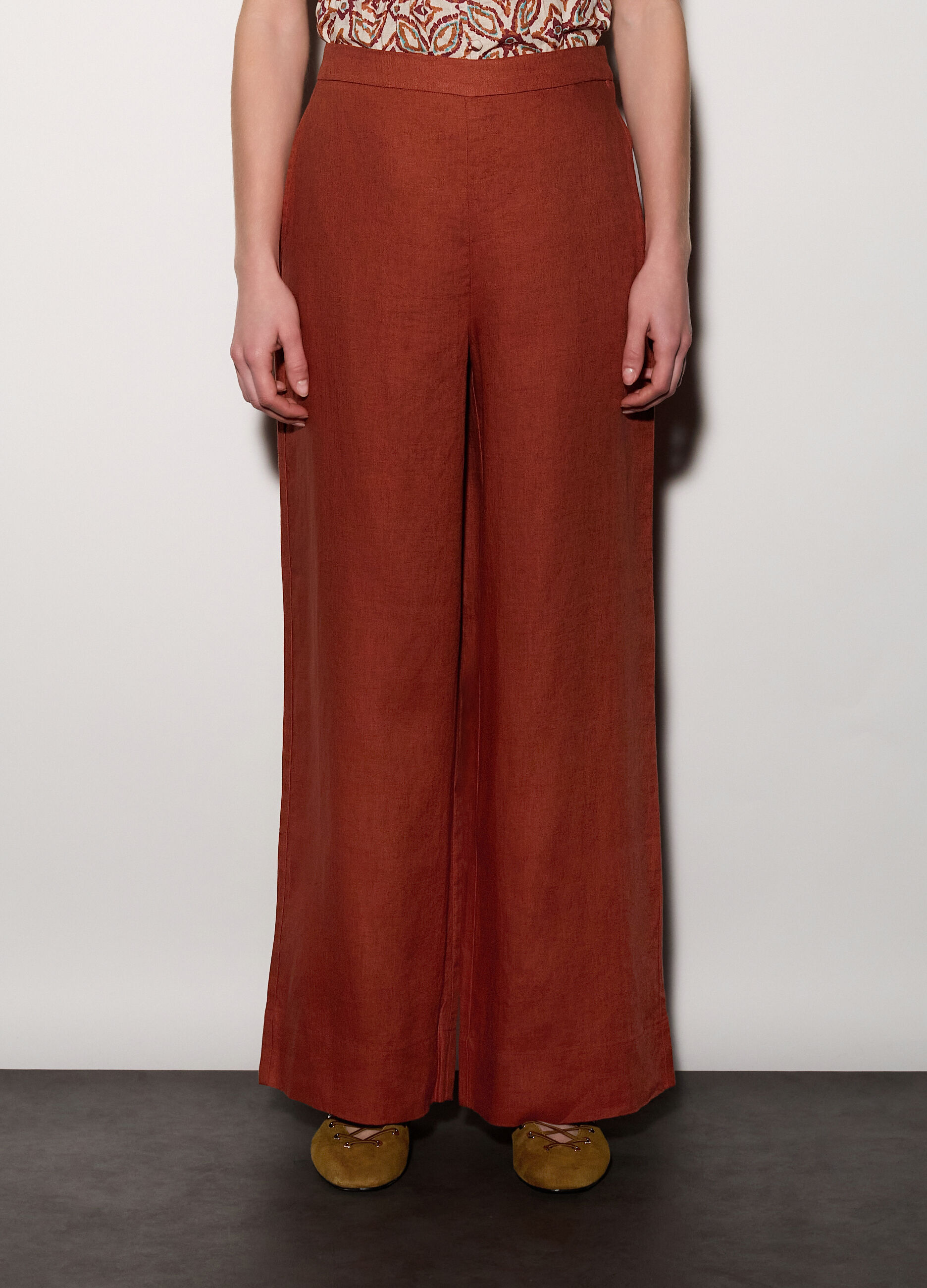 Pantaloni wide leg in puro lino donna_1
