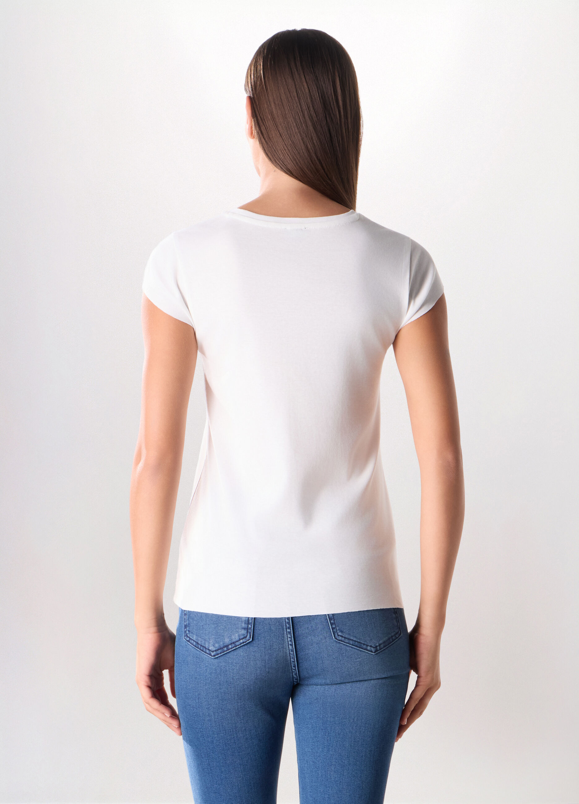 T-shirt in costina di puro cotone donna_1