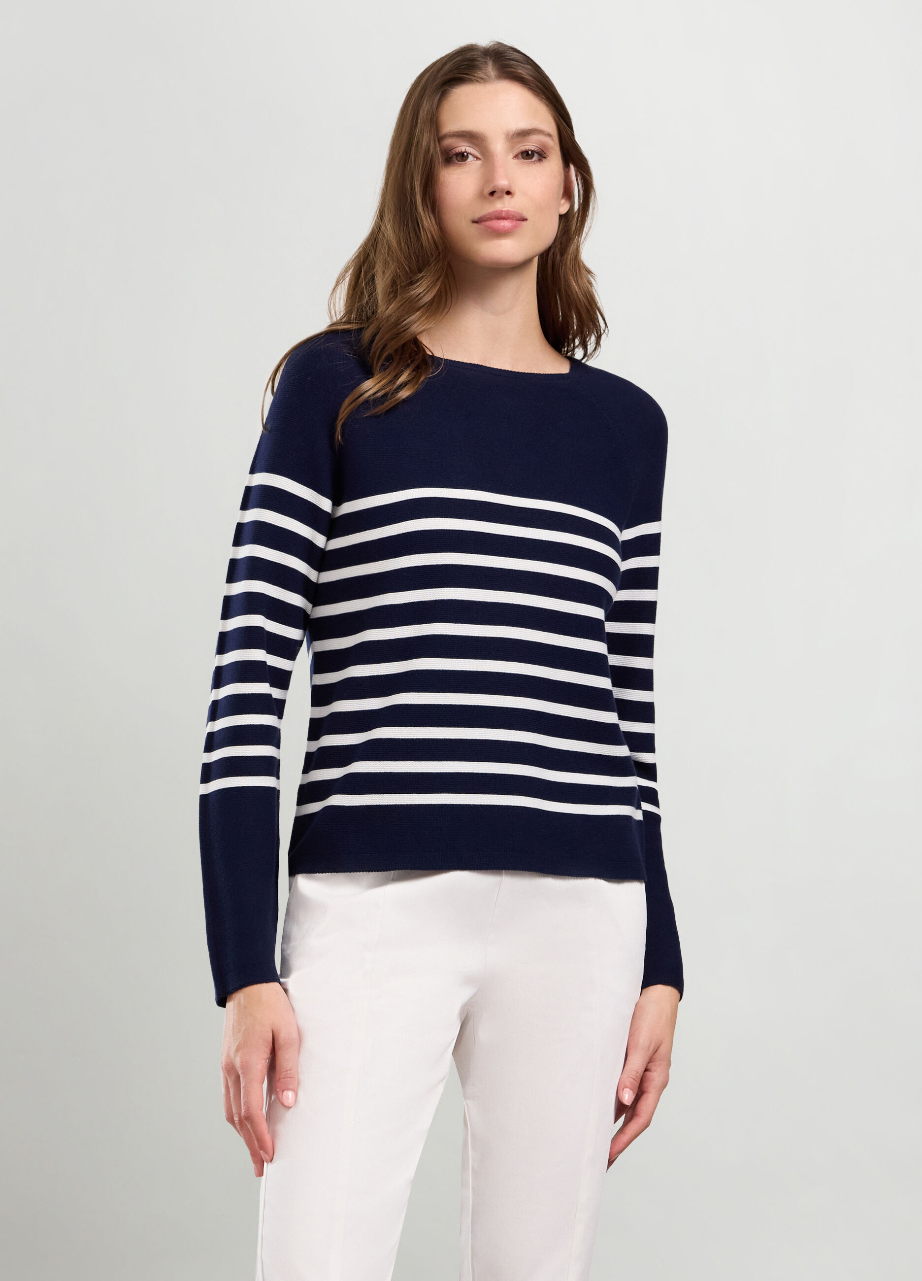 Tricot a righe di puro cotone donna_0