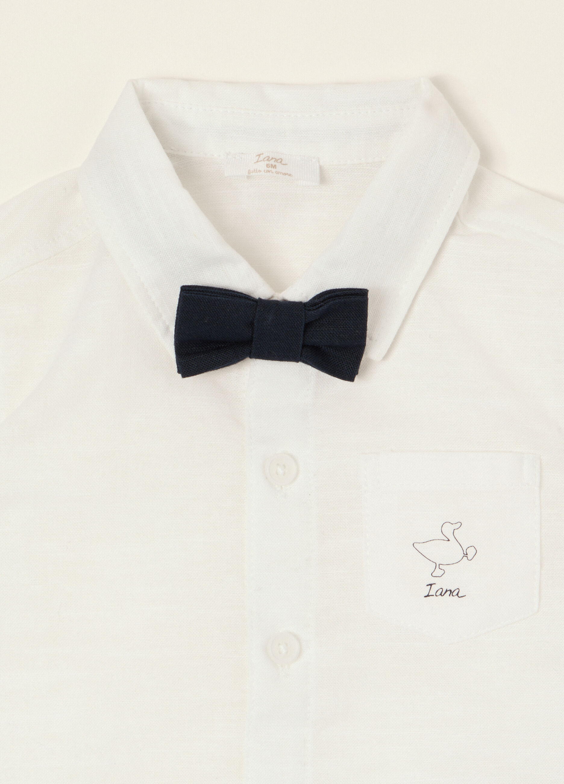 Camicia bianca a maniche lunghe in misto cotone e lino_2