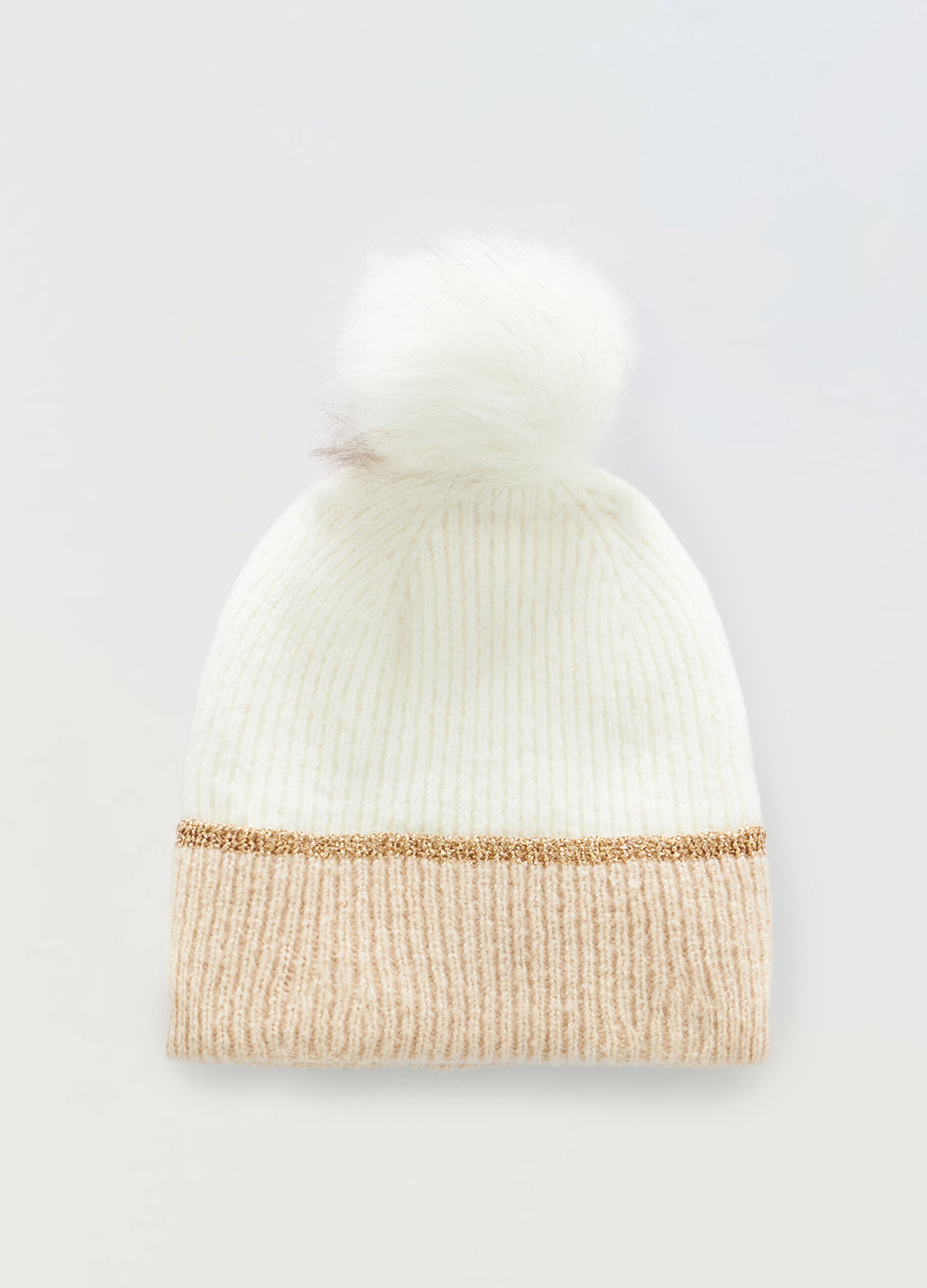 Berretto tricot con pom pon donna_0