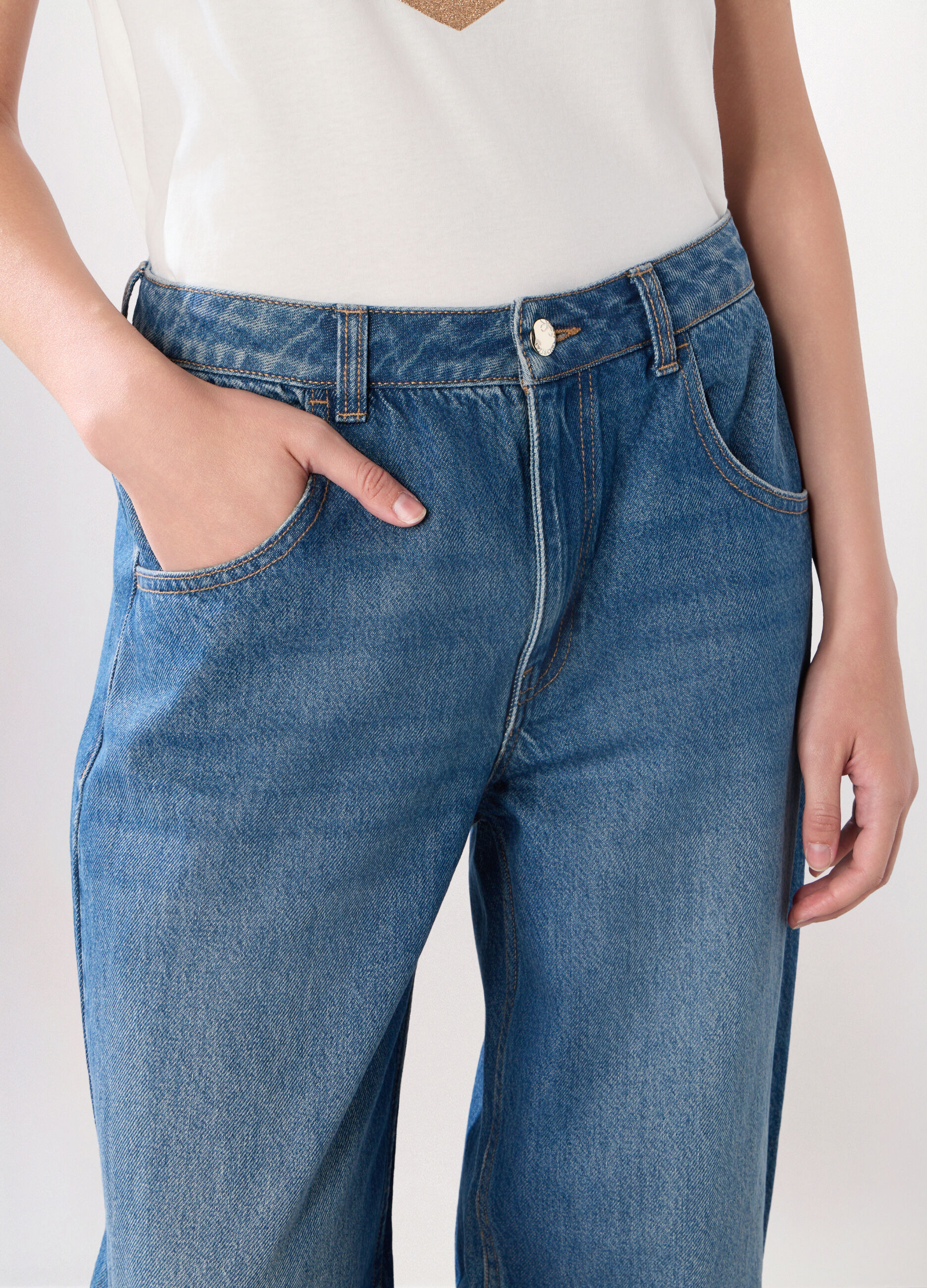Pantaloni in denim di puro cotone donna_2