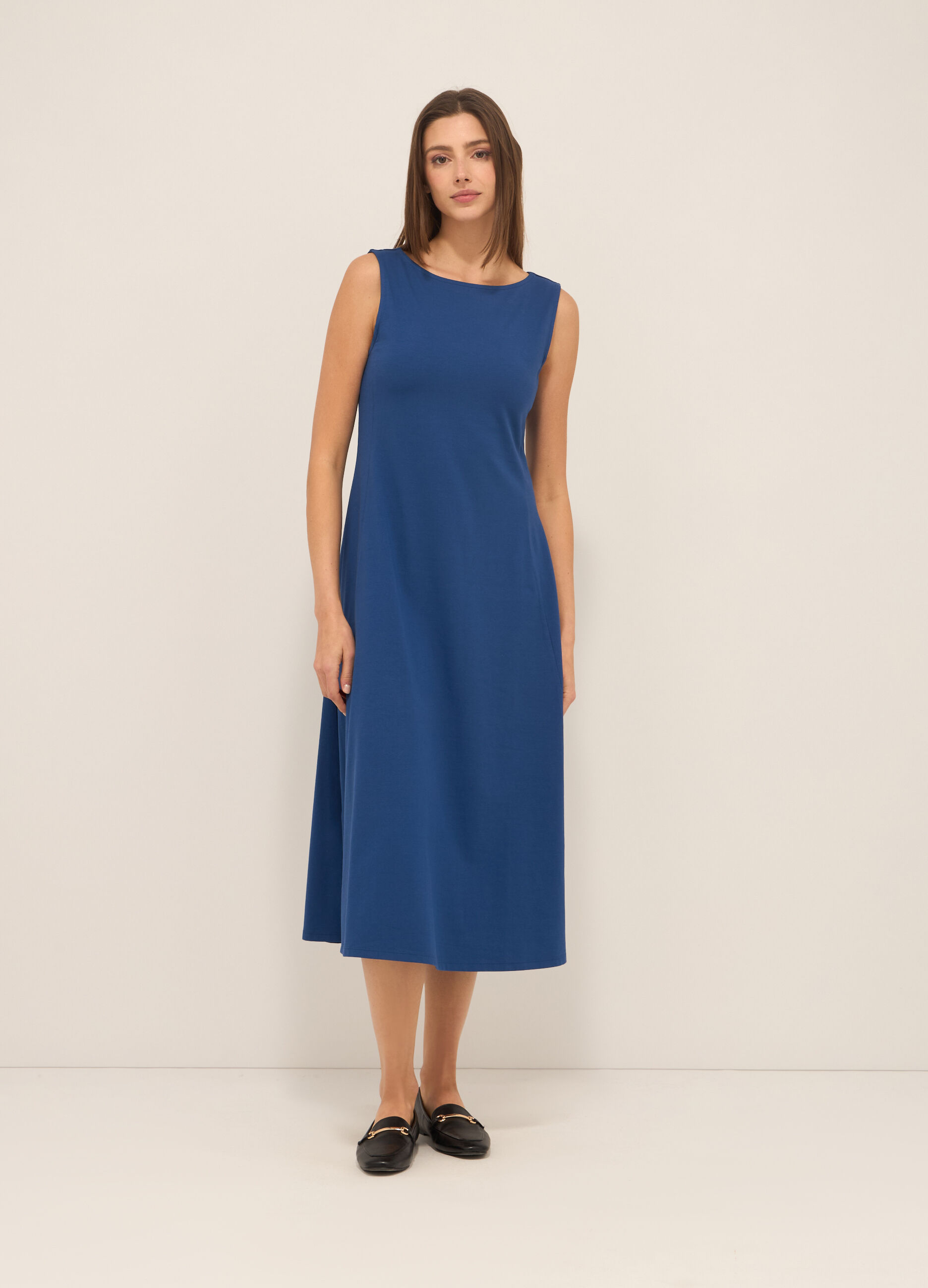 Abito lungo in jersey di cotone stretch donna