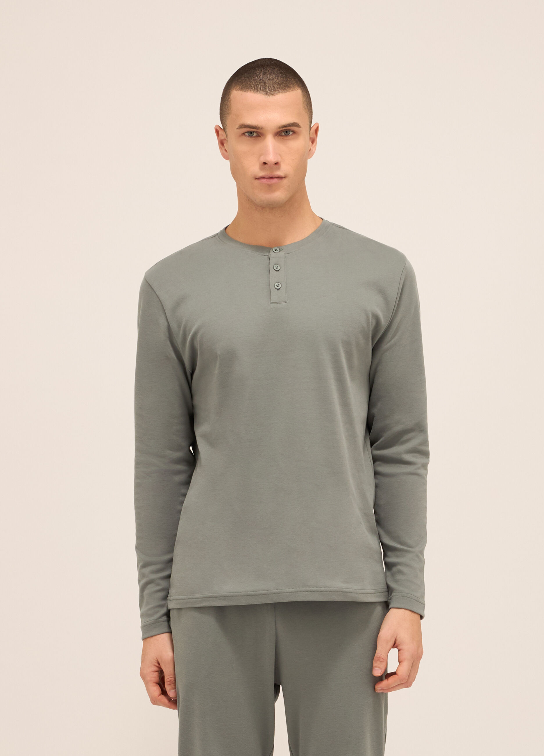 Maglia del pigiama a serafino in puro cotone uomo_0