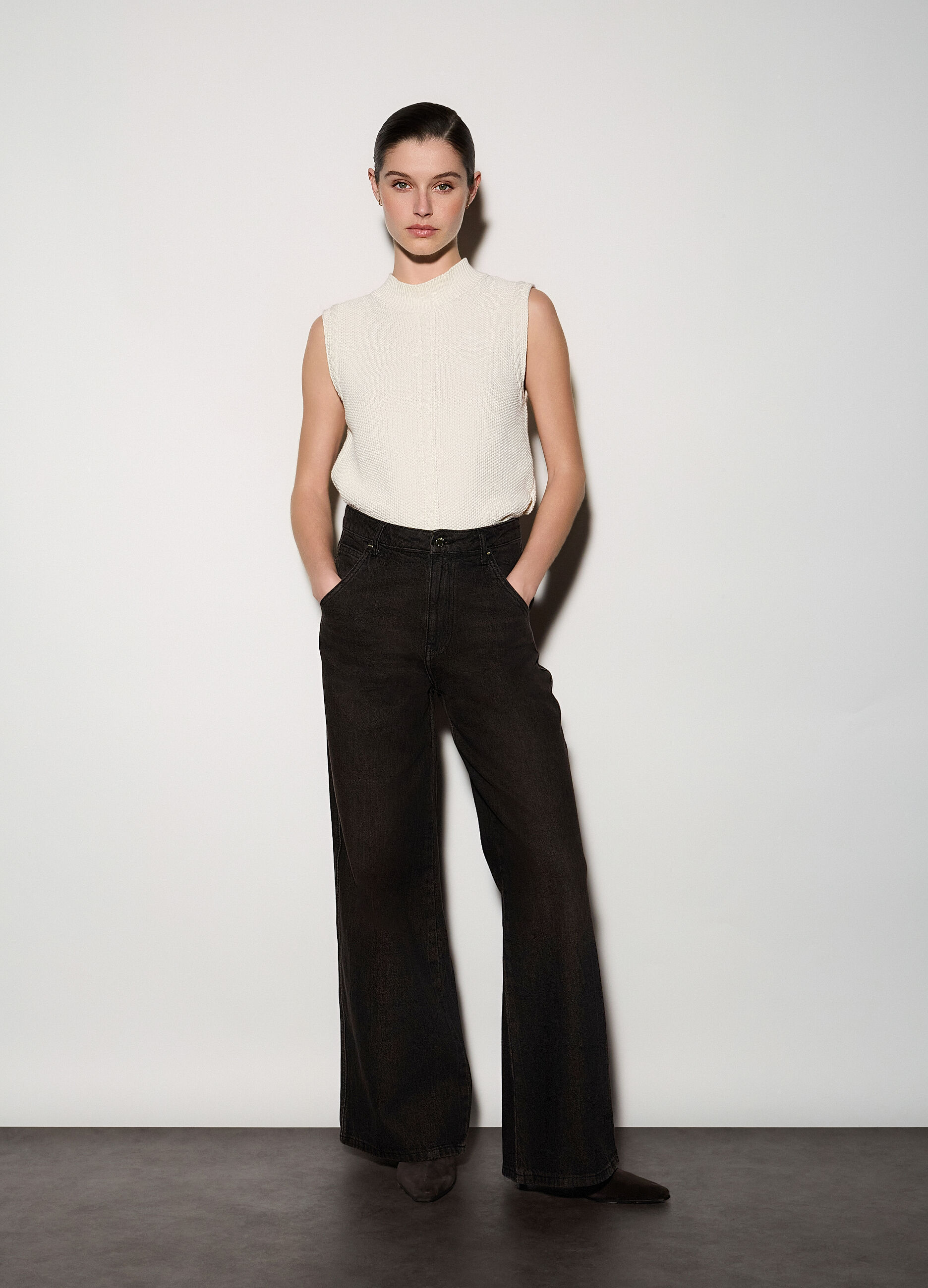 Pantaloni wide leg in denim donna_0