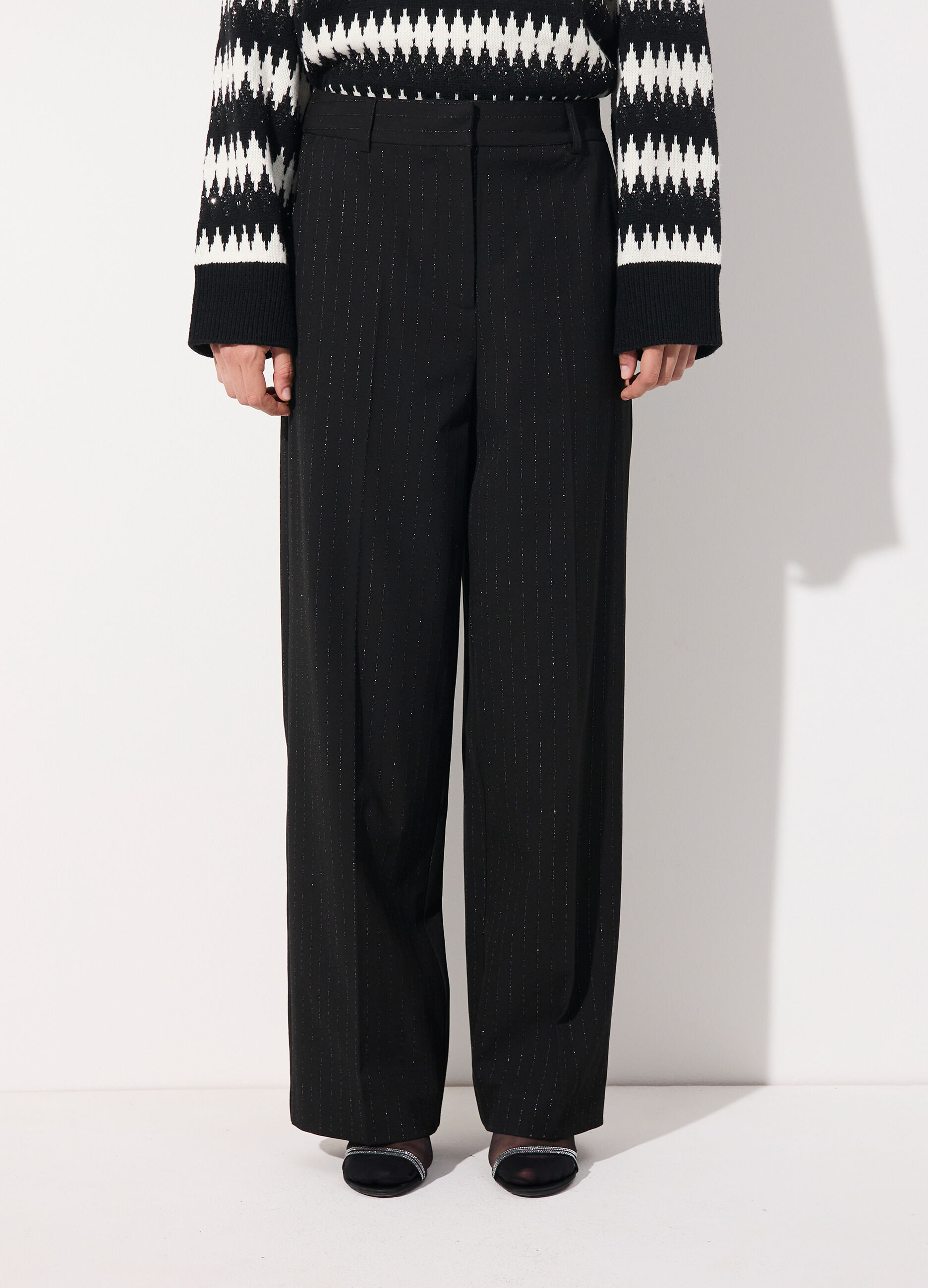 Pantalone palazzo gessati in filo lurex donna_1