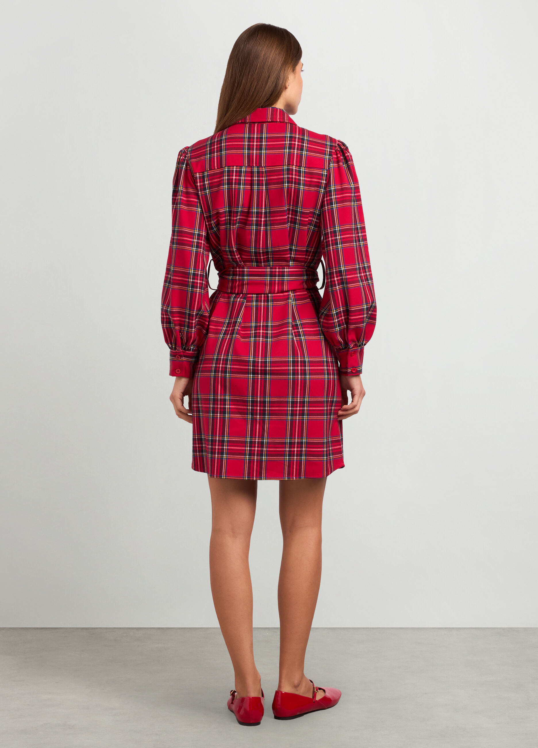Abito chemisier corto in fantasia tartan donna_1