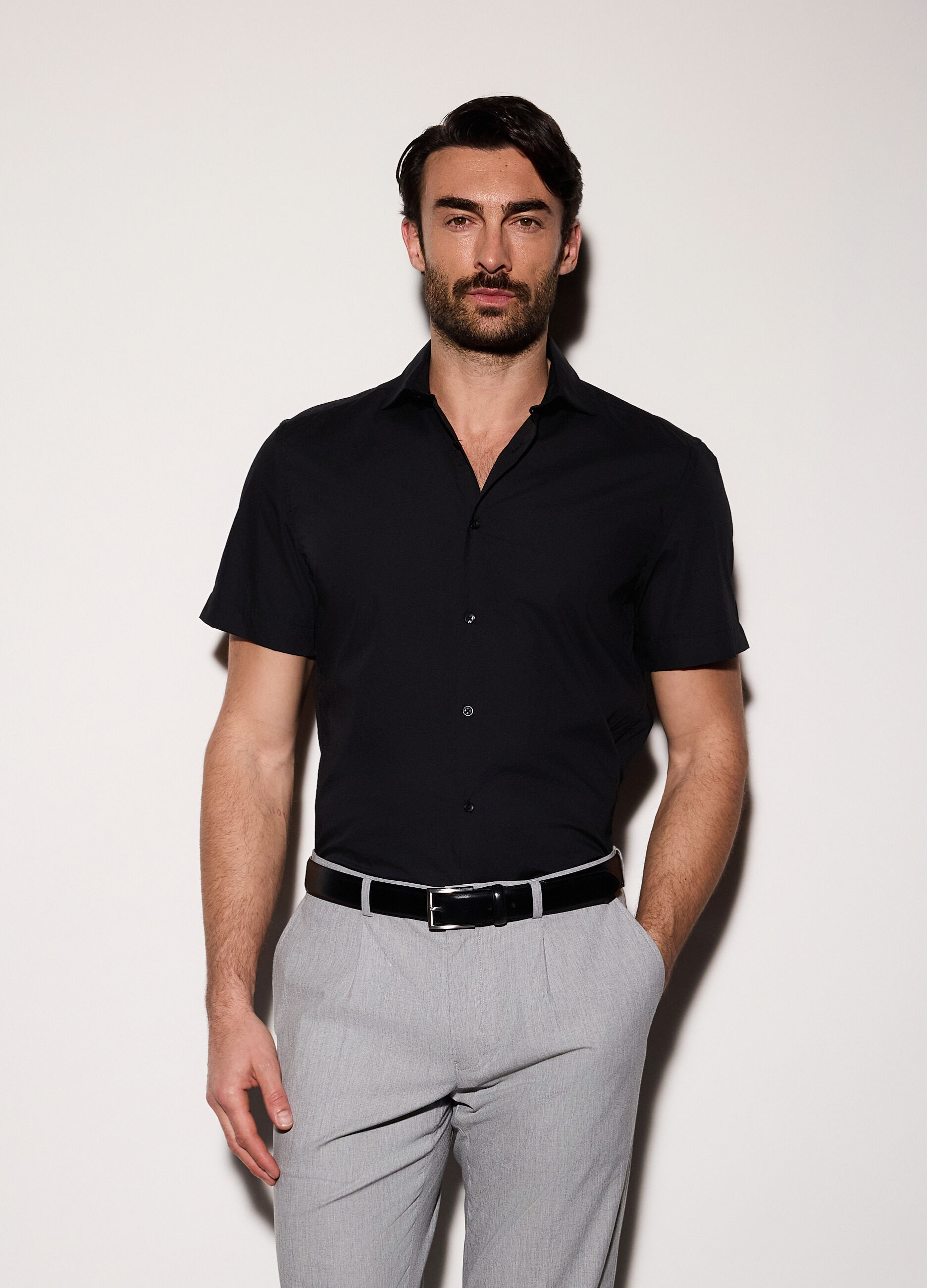 Camicia a maniche corte in misto cotone uomo_0