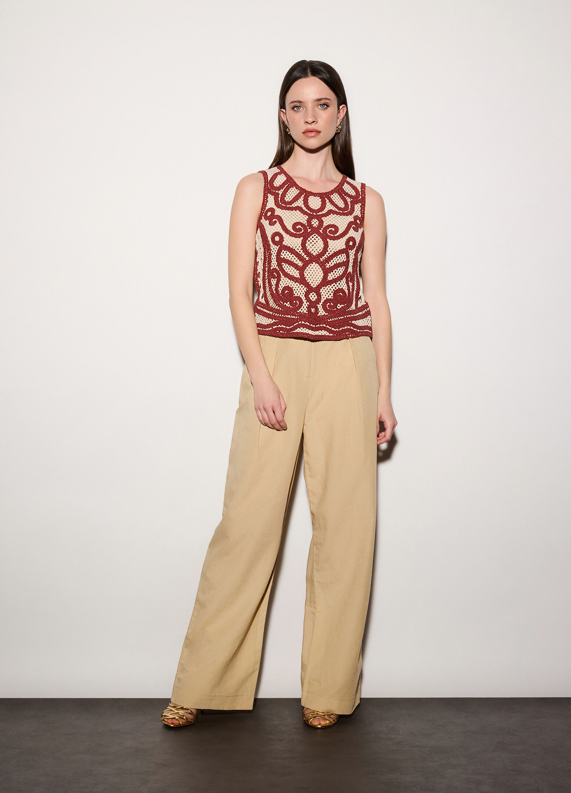 Pantaloni regular fit misto lino donna_0