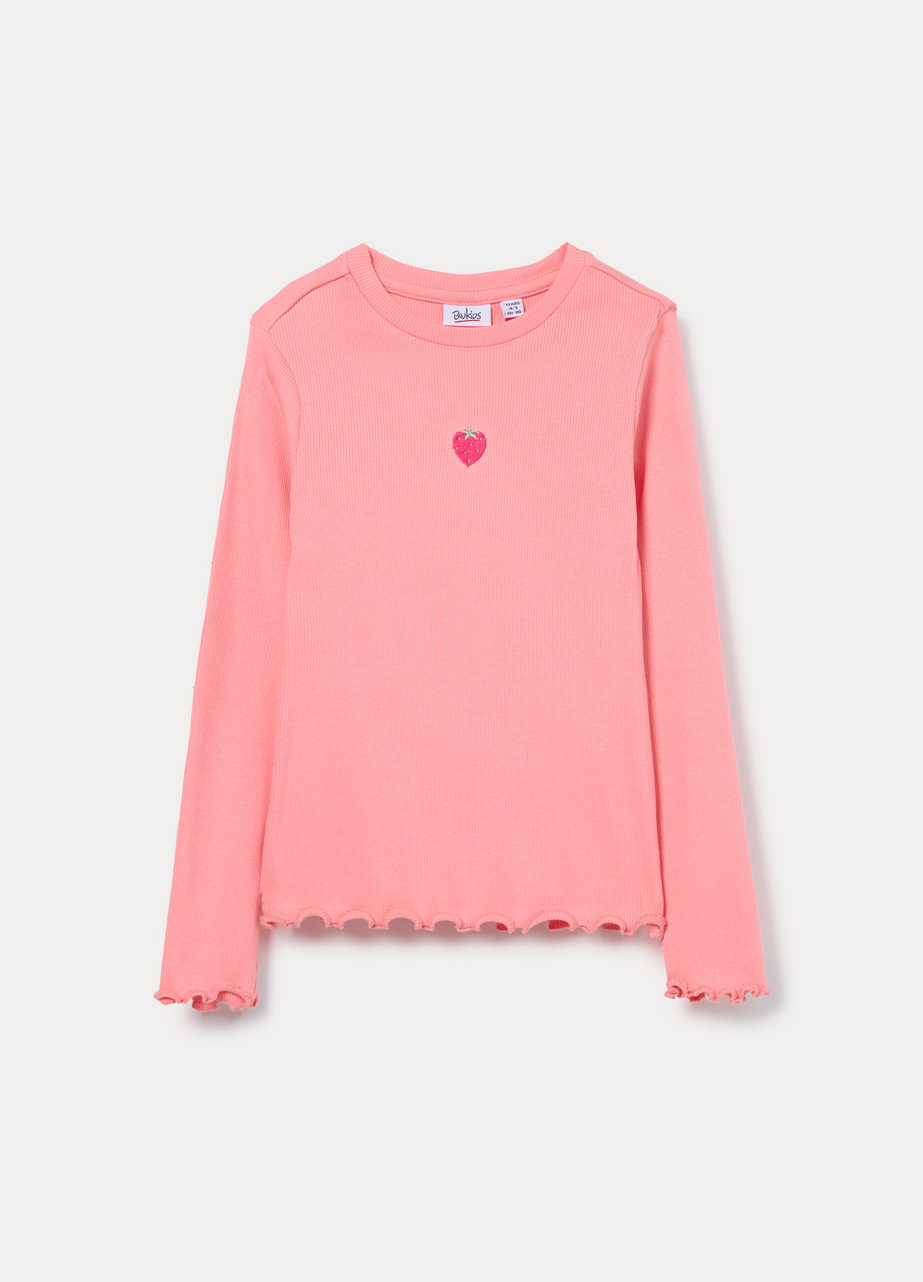 T-shirt in costina di cotone stretch bambina_0