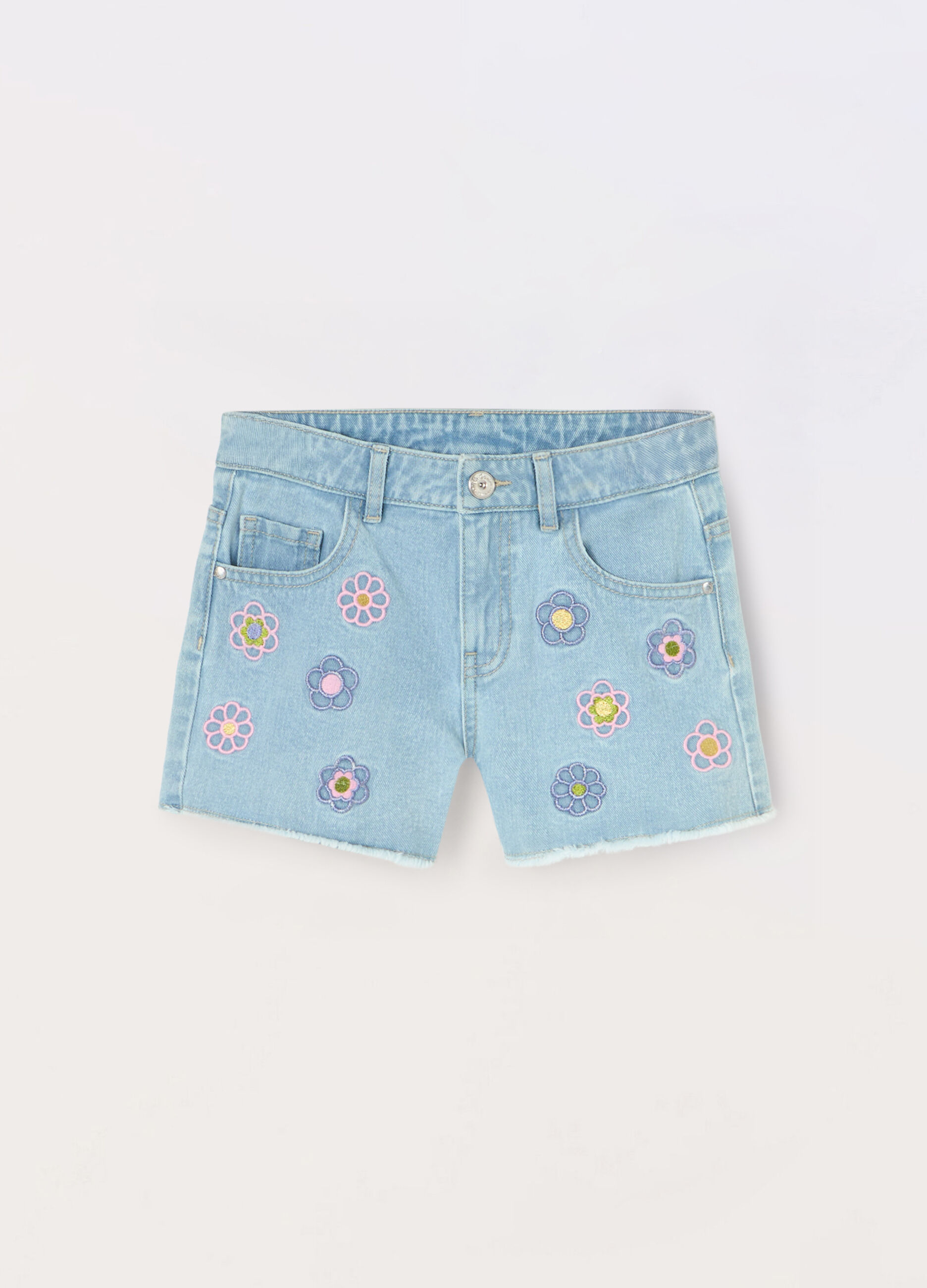Jeans shorts in denim con ricami bambina_0