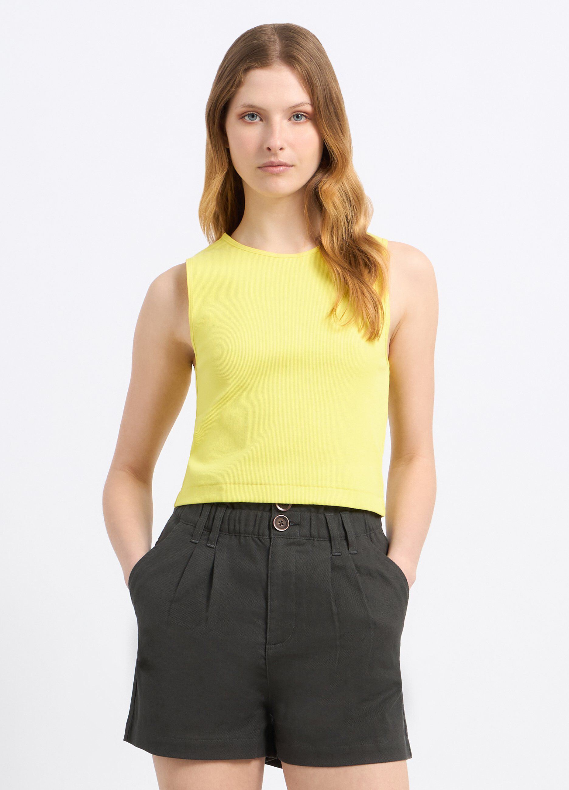 Top cropped in costina di cotone stretch donna_0
