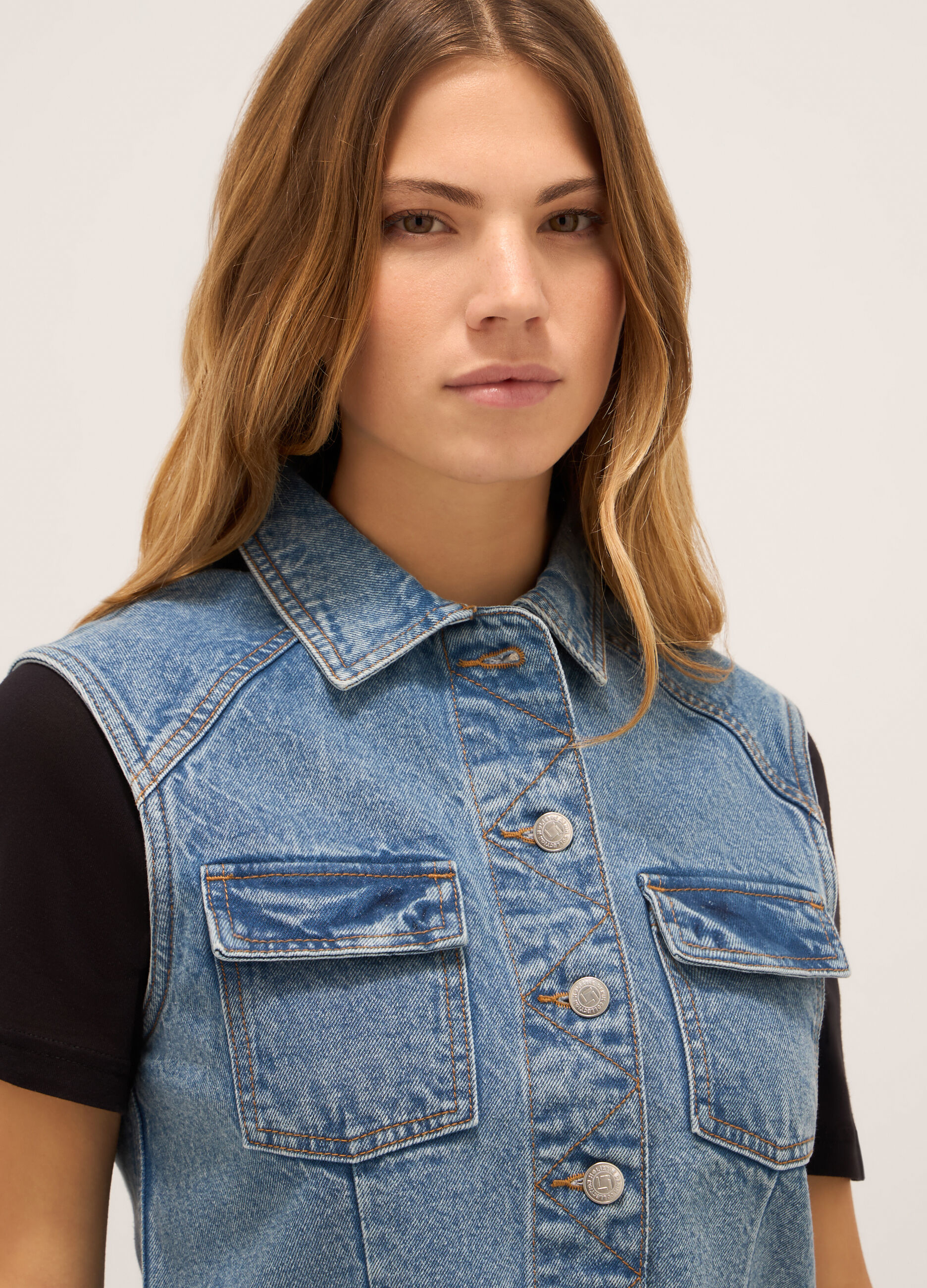 Gilet in denim di puro cotone donna_2