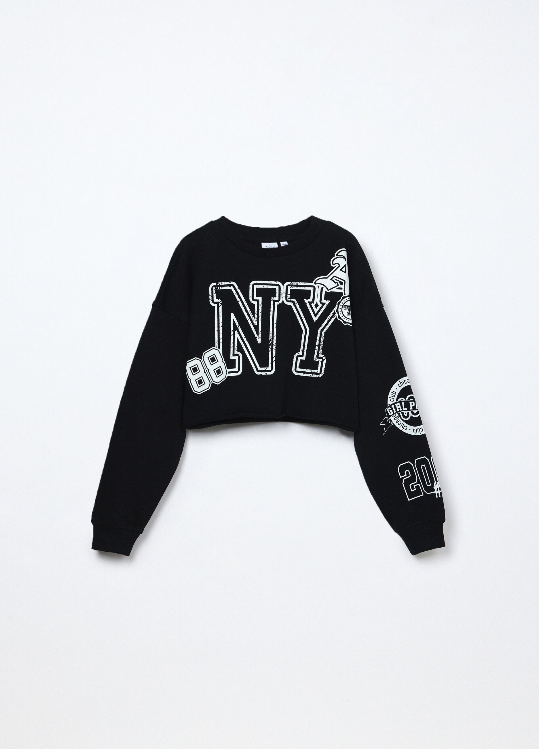 Felpa cropped in french terry di puro cotone ragazza_0