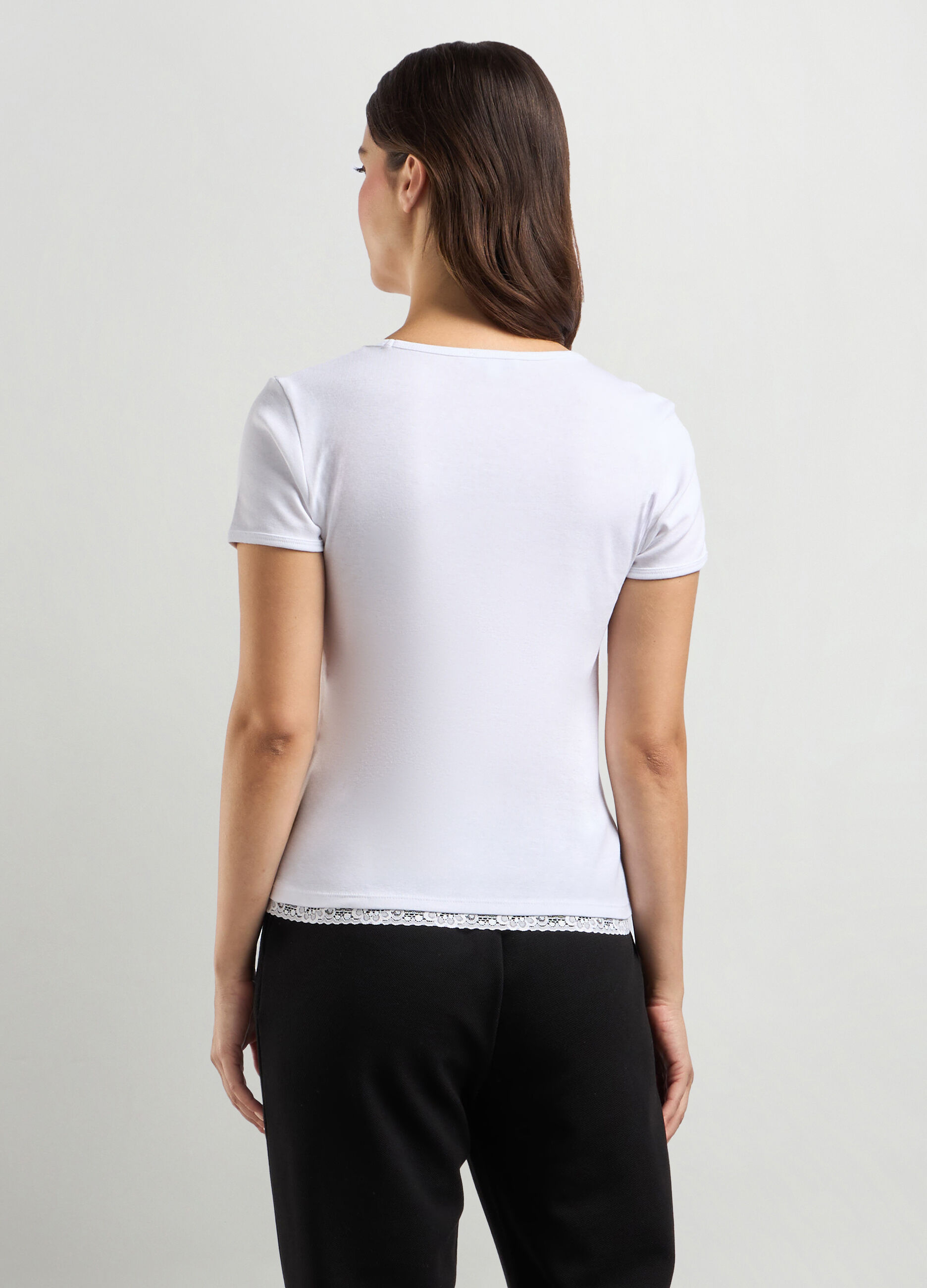T-shirt in puro cotone con dettagli in pizzo donna_1