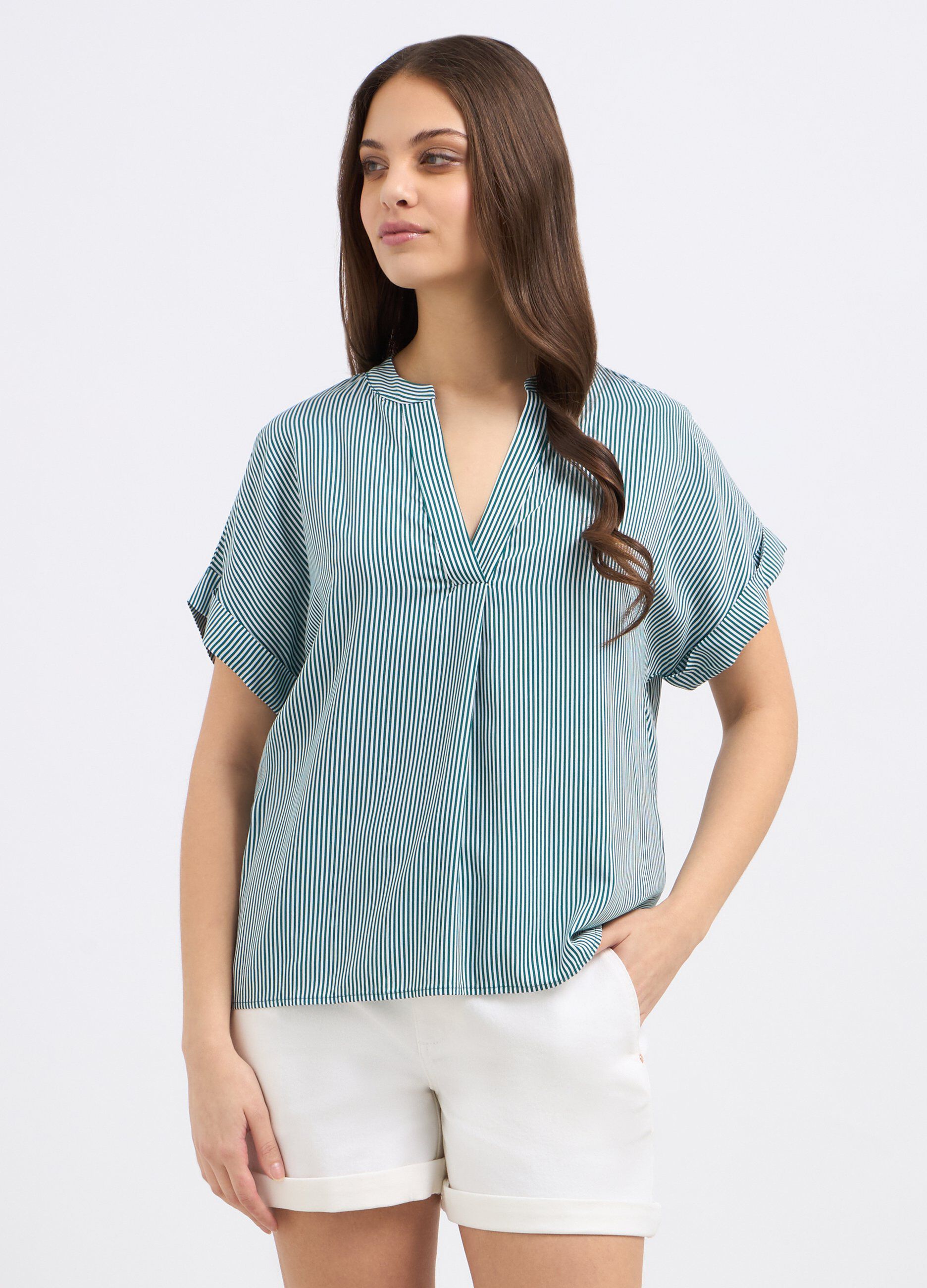 Blusa in pura viscosa a righe donna_0