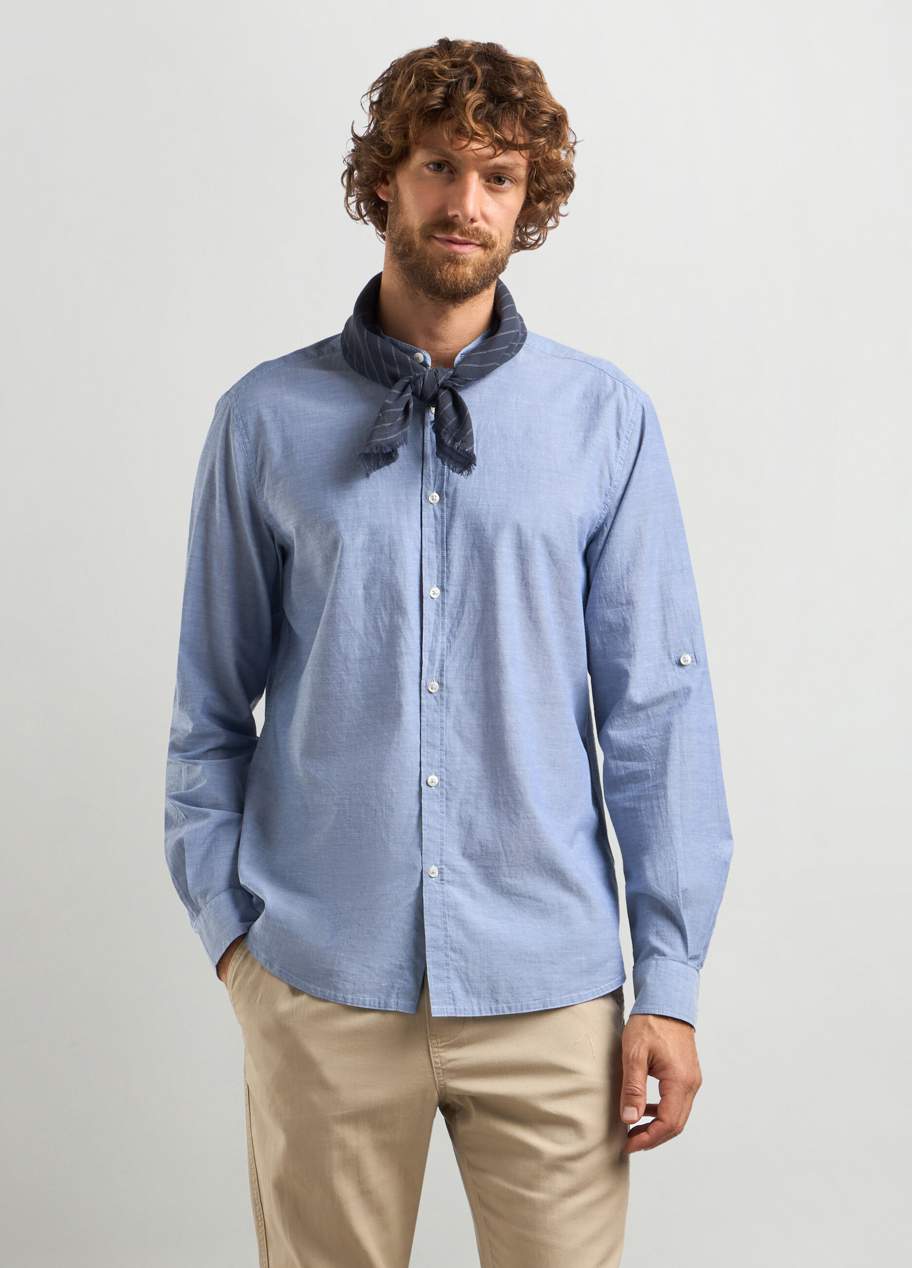 Camicia regular fit colletto coreano in cotone uomo_0