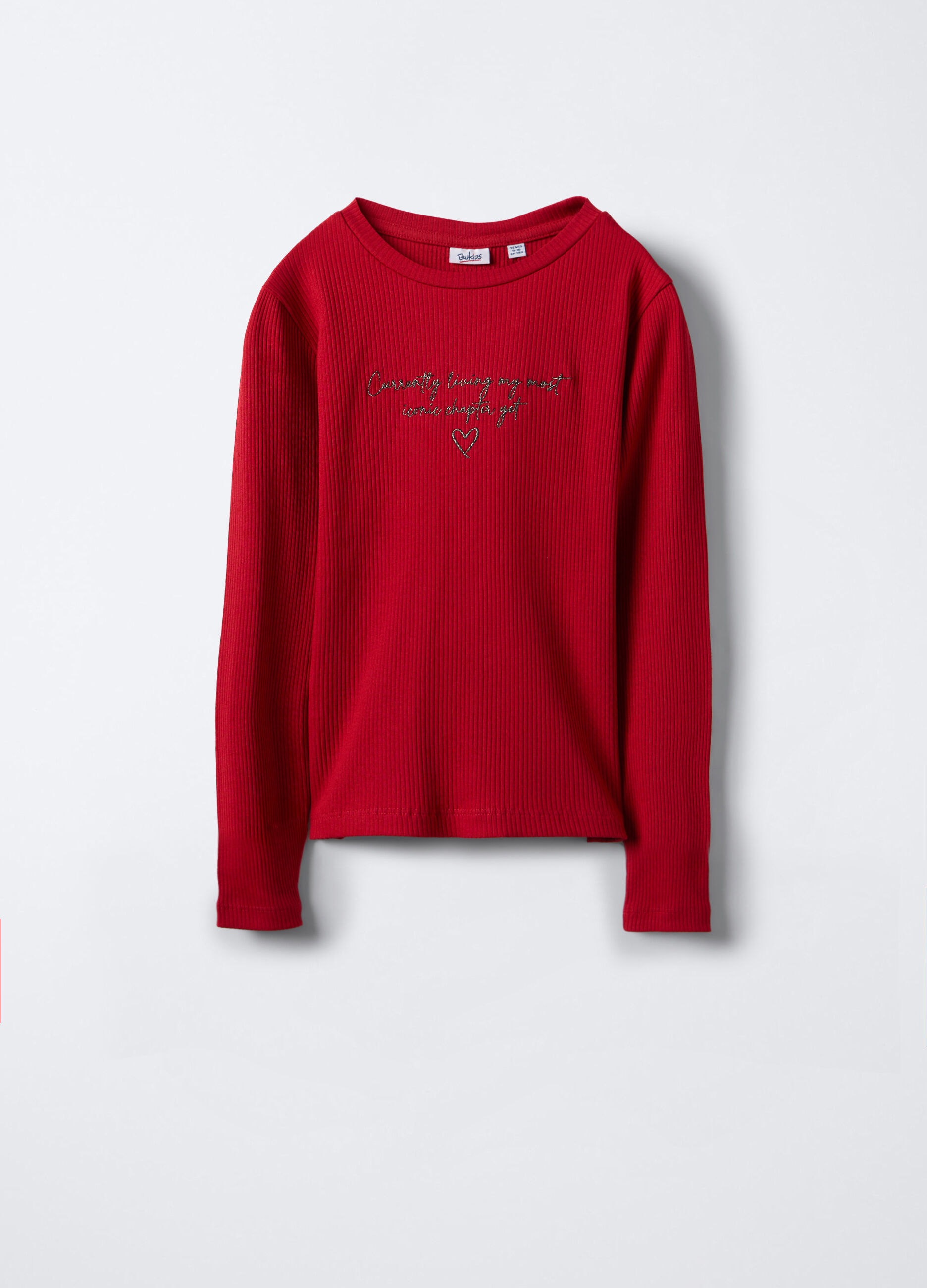 T-shirt girocollo in costina di cotone stretch ragazza_0