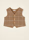Gilet marrone a quadri in misto cotone con girocollo_0