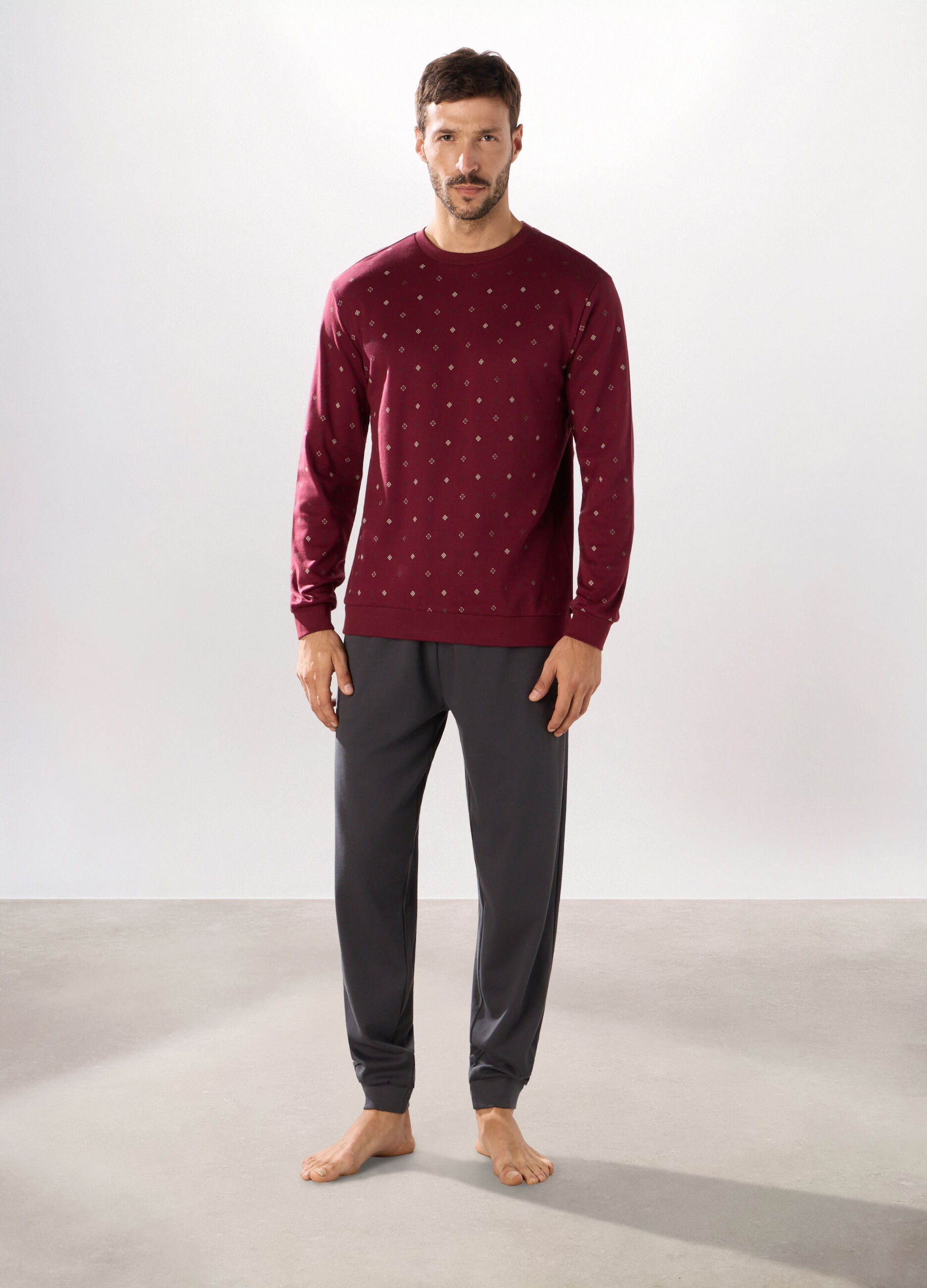 Pigiama lungo in cotone con stampa uomo_0