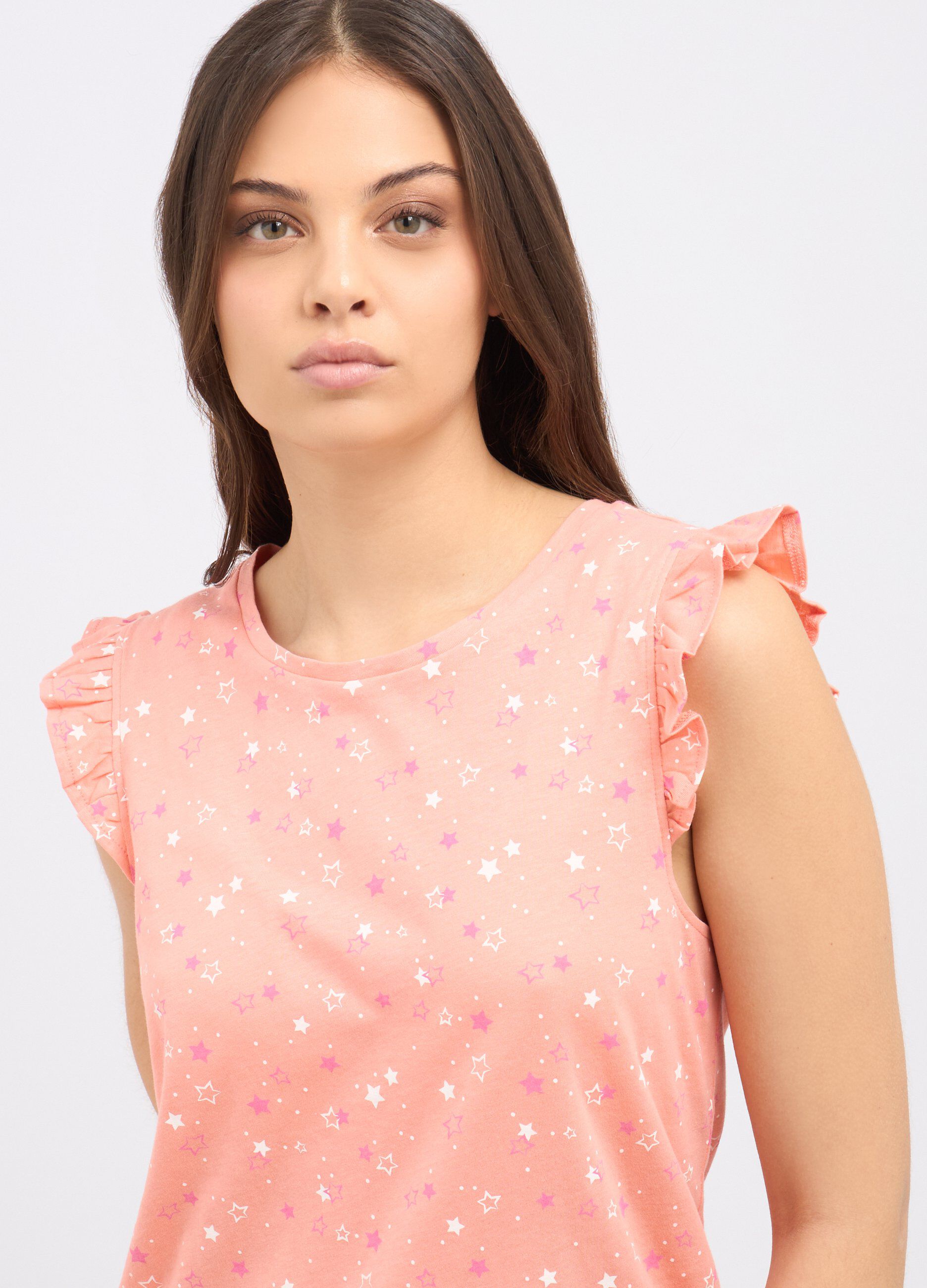 Canotta in puro cotone con rouches su spalle donna_2
