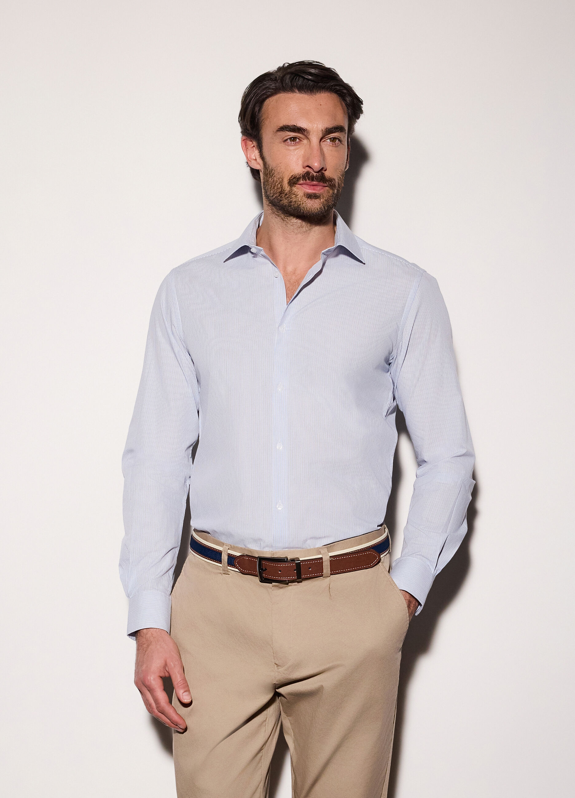Camicia slim fit in misto cotone uomo_0