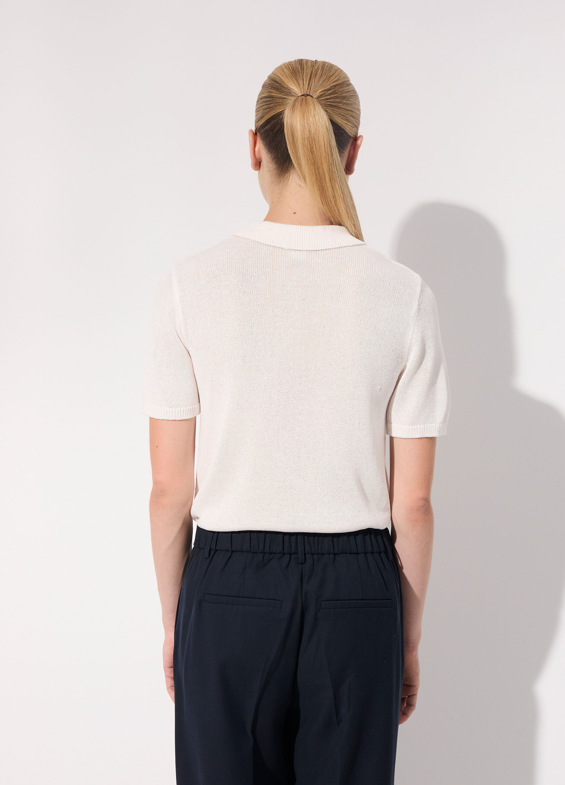 Polo in tricot a maniche corte con paillettes donna_2