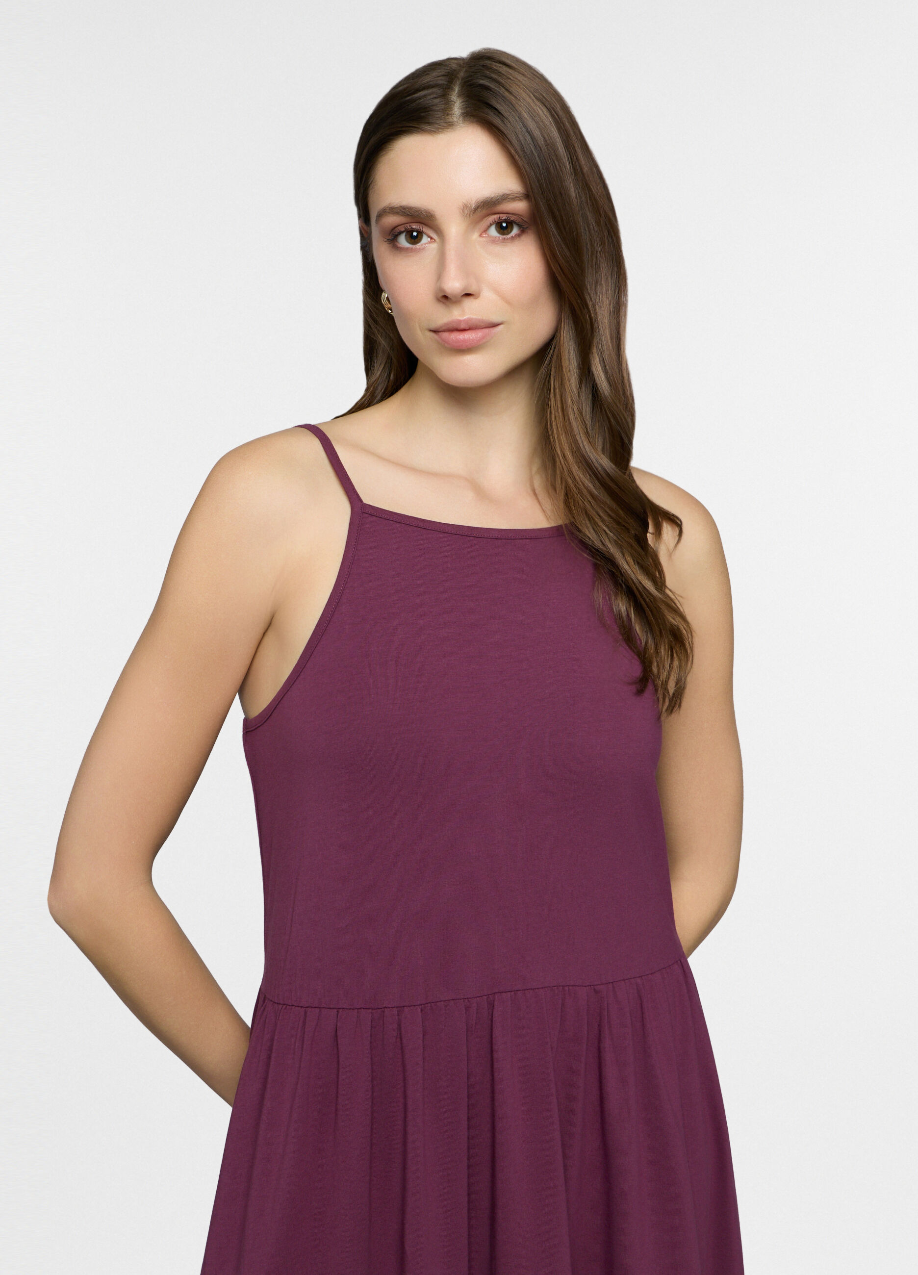 Abito lungo a balze in jersey stretch donna_2