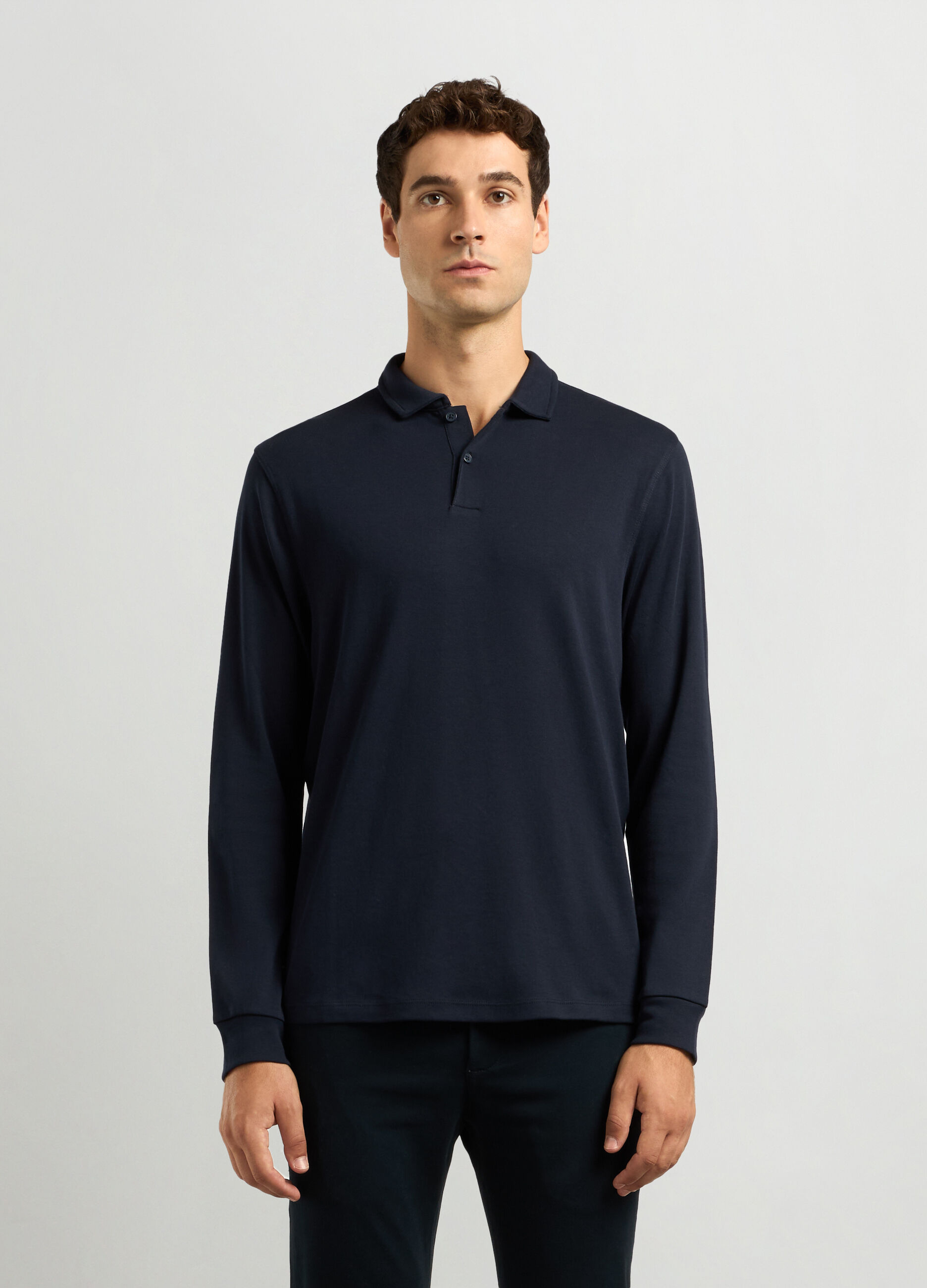 Polo a maniche lunghe in puro cotone uomo_0