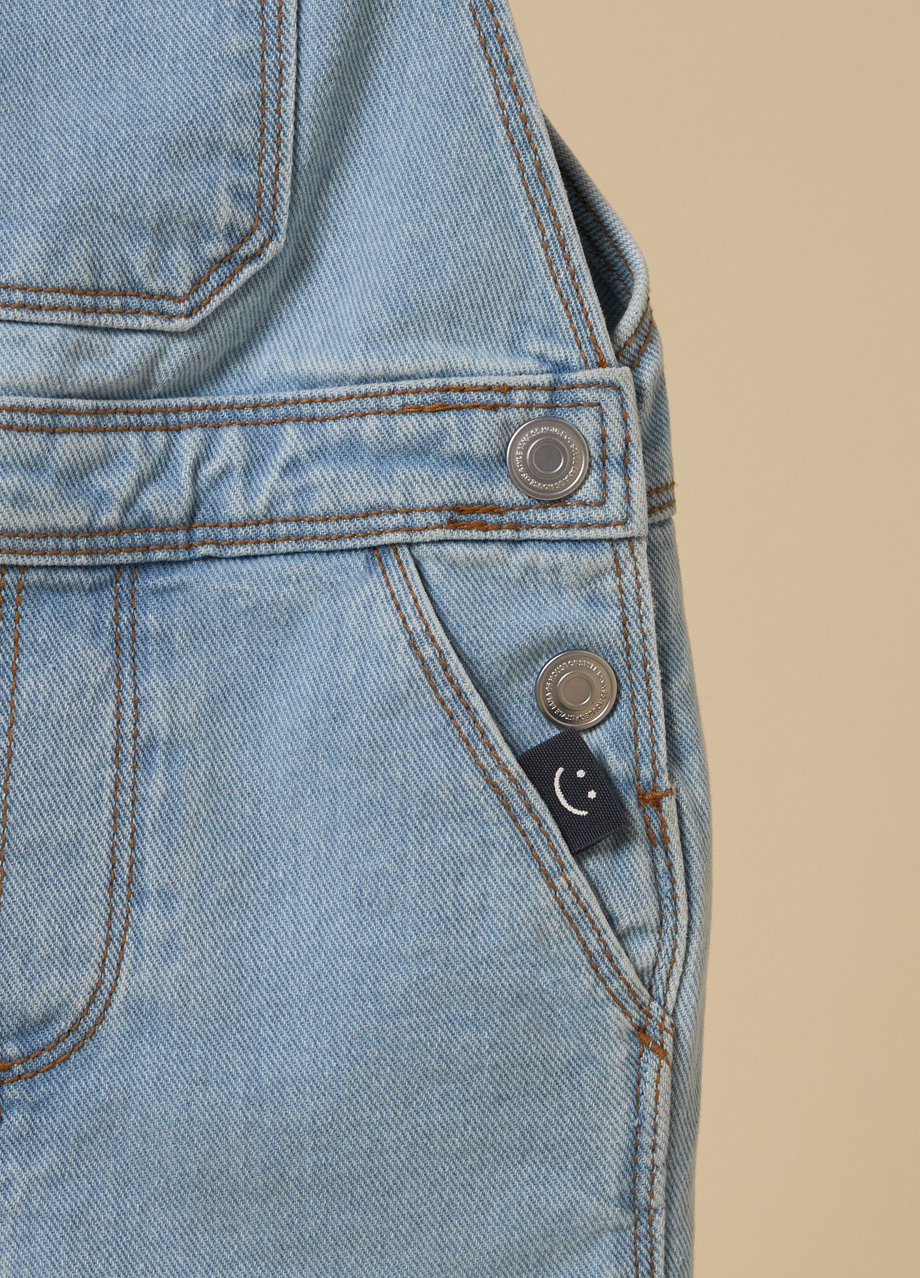 Salopette corta IANA in denim di puro cotone neonato_1