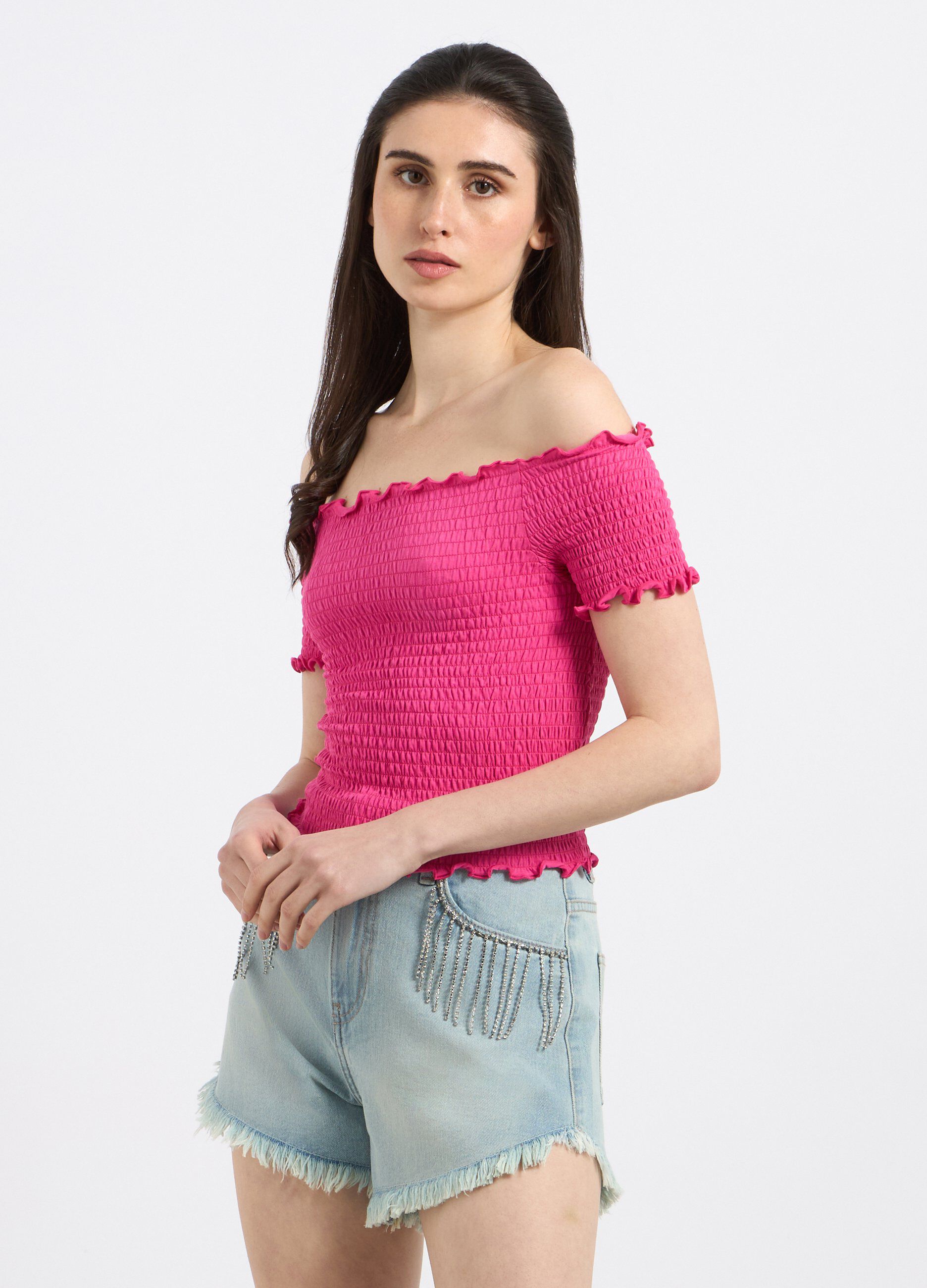 Top smocked in misto cotone stretch donna_0