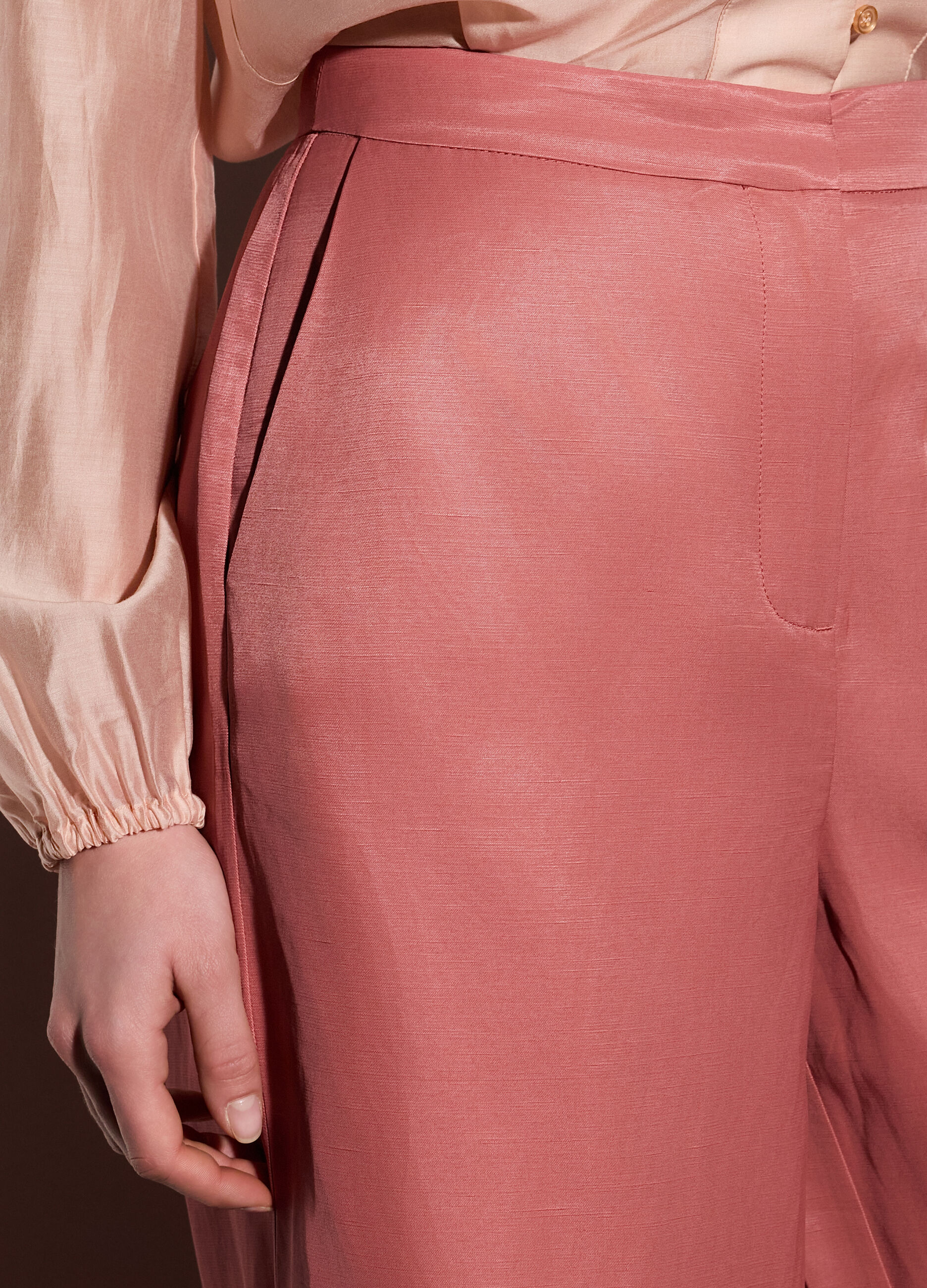 Pantaloni palazzo regular fit misto lino donna_3