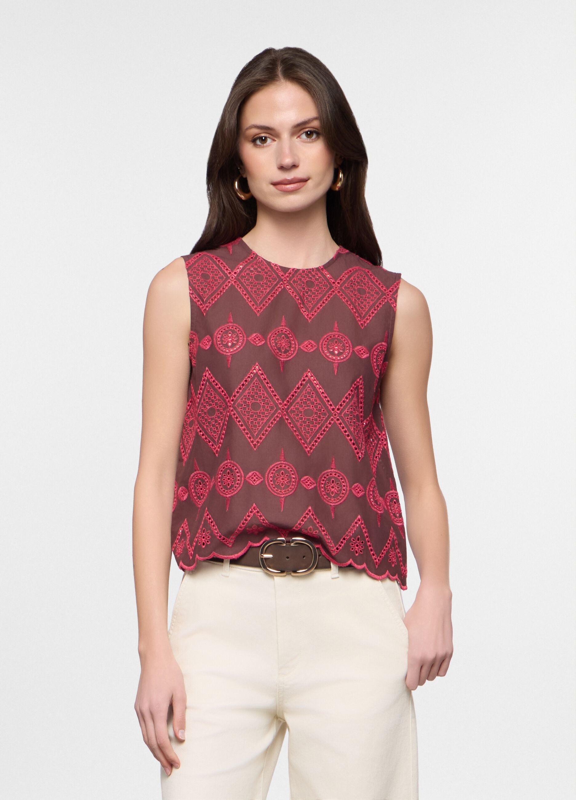 Blusa fit regular girocollo in puro cotone donna