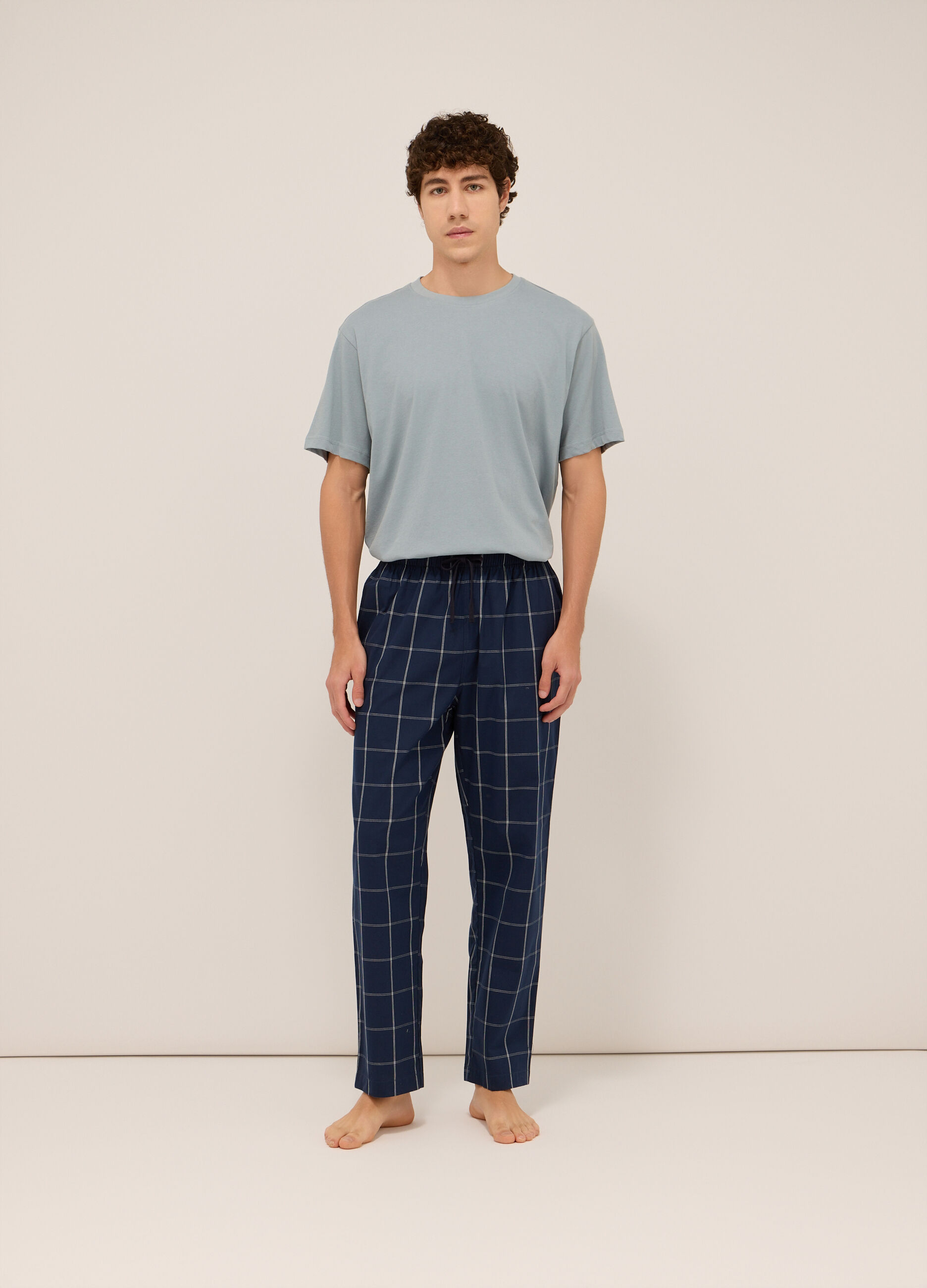 Pantaloni pigiama in puro cotone a quadri uomo_0