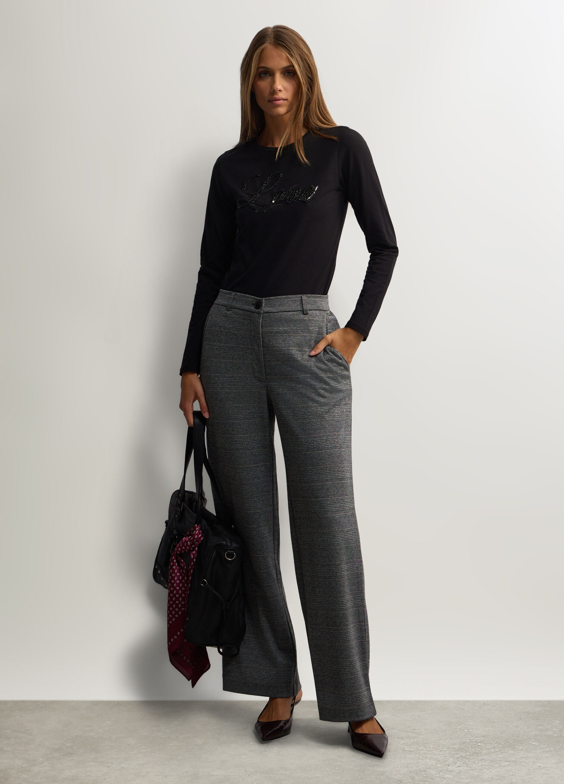 Pantaloni Straight Fit jaquard donna_0