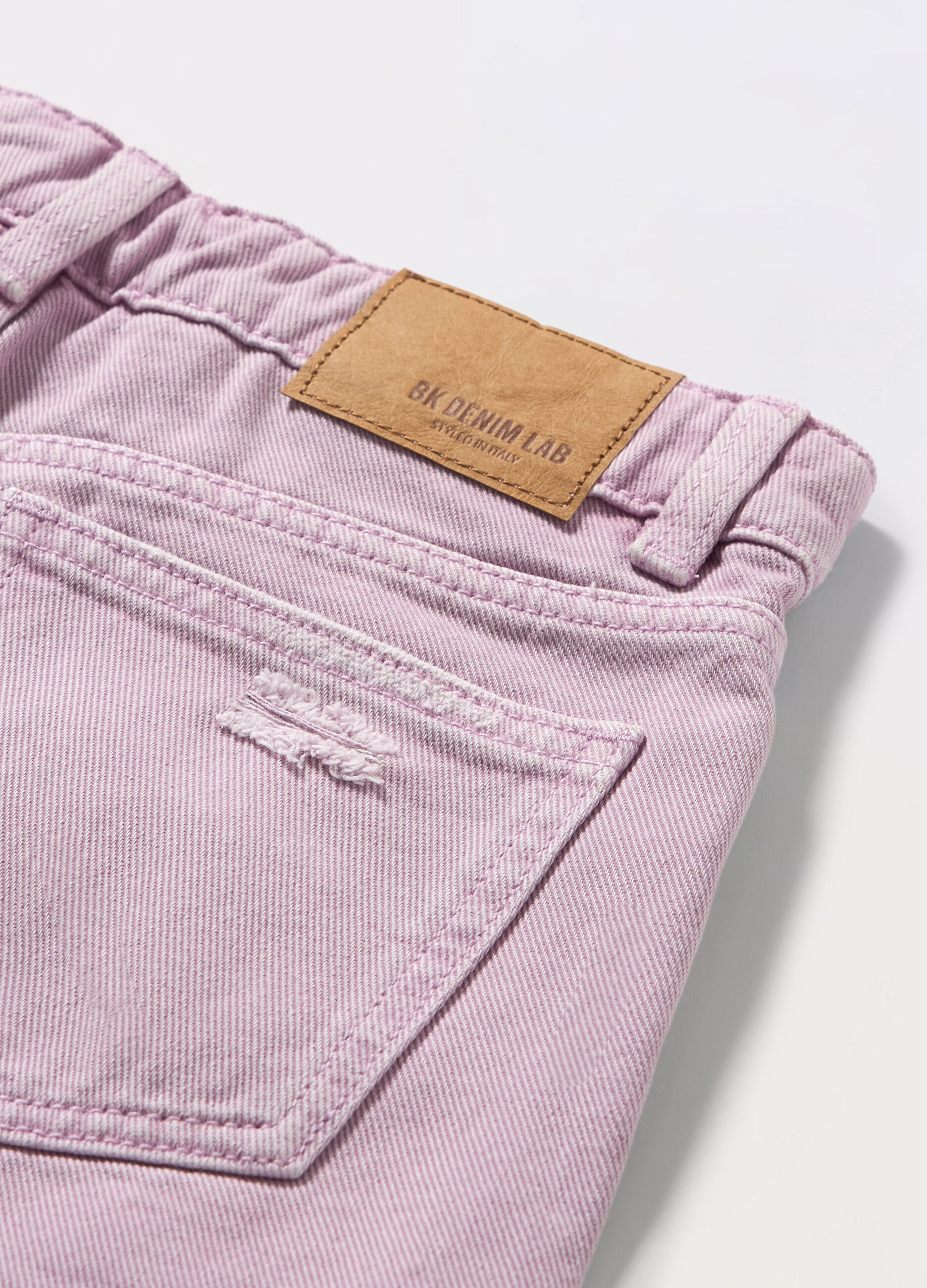 Shorts ripped in denim di puro cotone ragazza_1