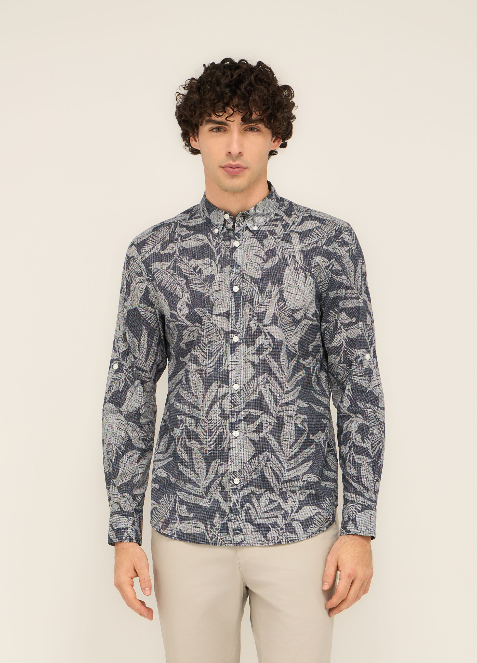 Camicia regular fit in cotone a fantasia uomo
