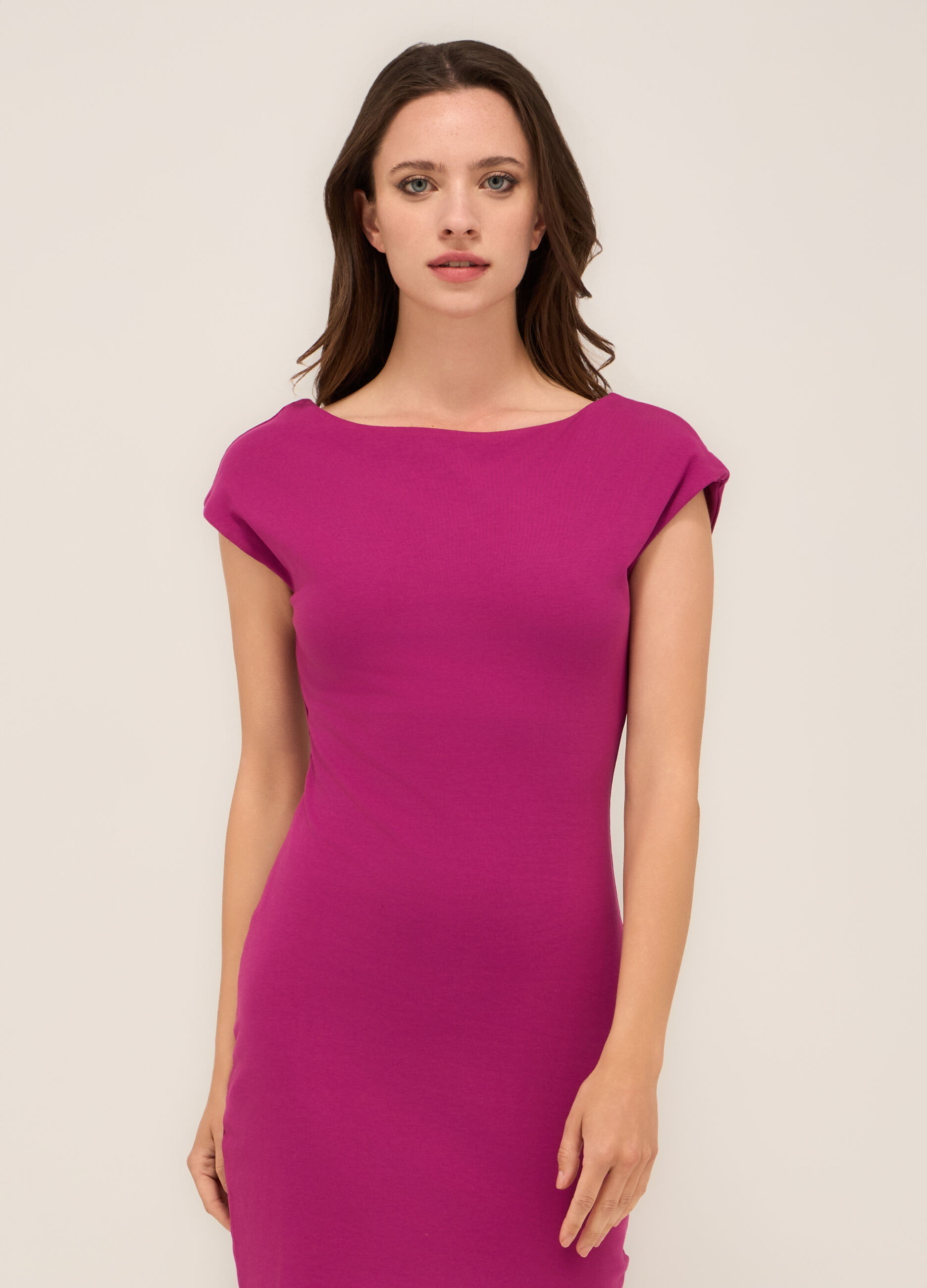 Abito corto in jersey di cotone stretch donna_2