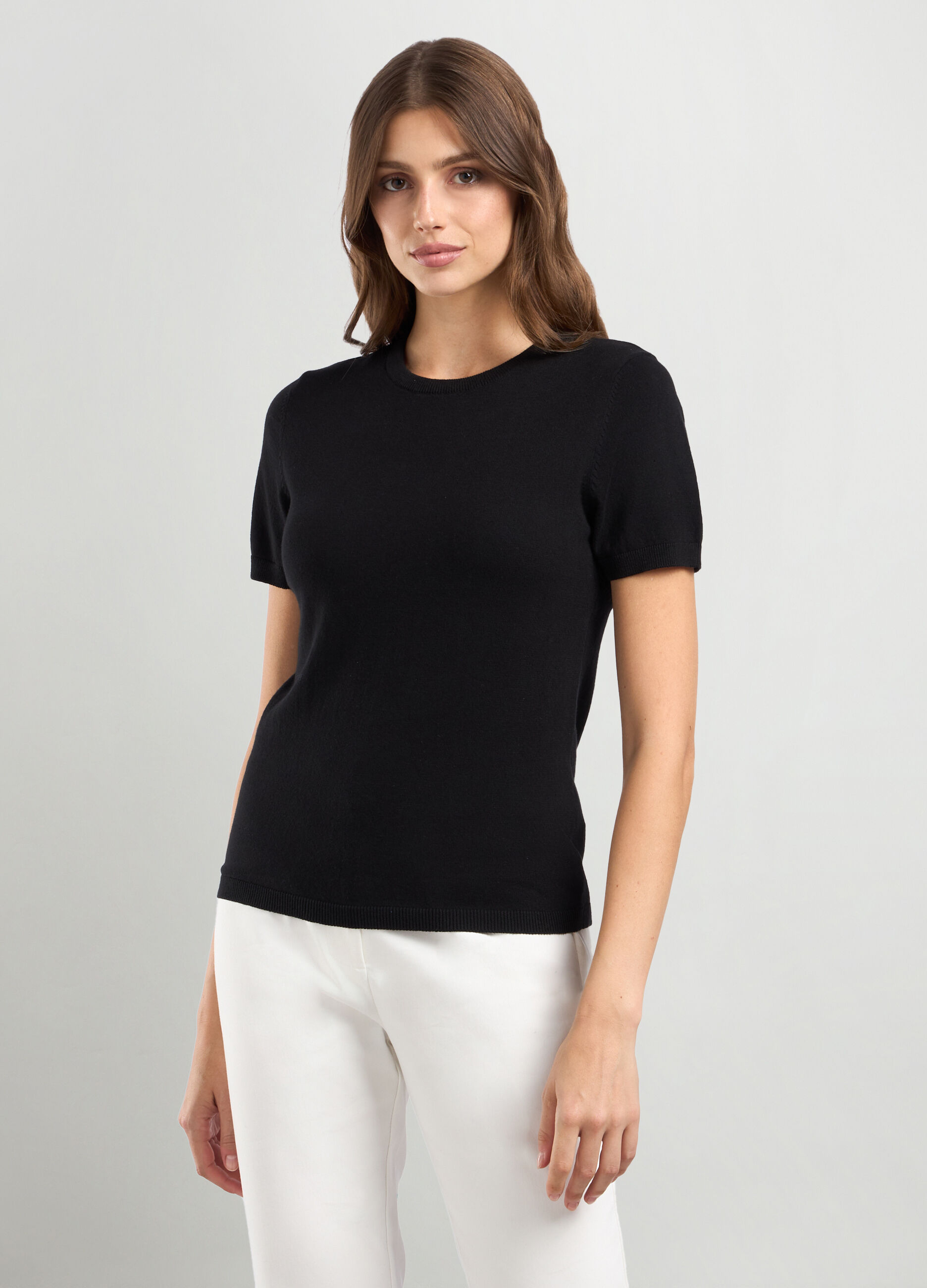 Tricot misto cotone a maniche corte donna_0