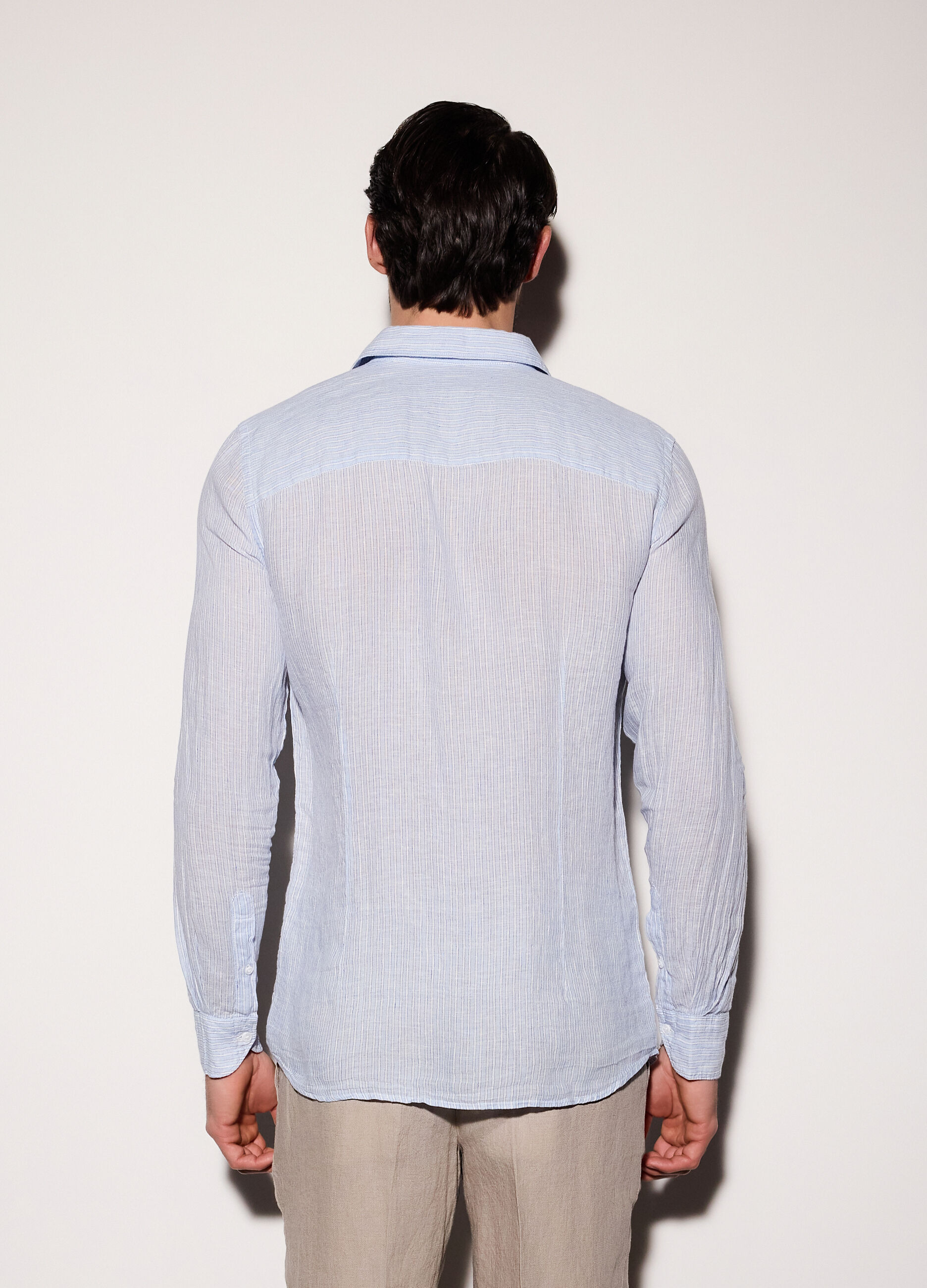 Camicia slim fit in lino a righe uomo_1
