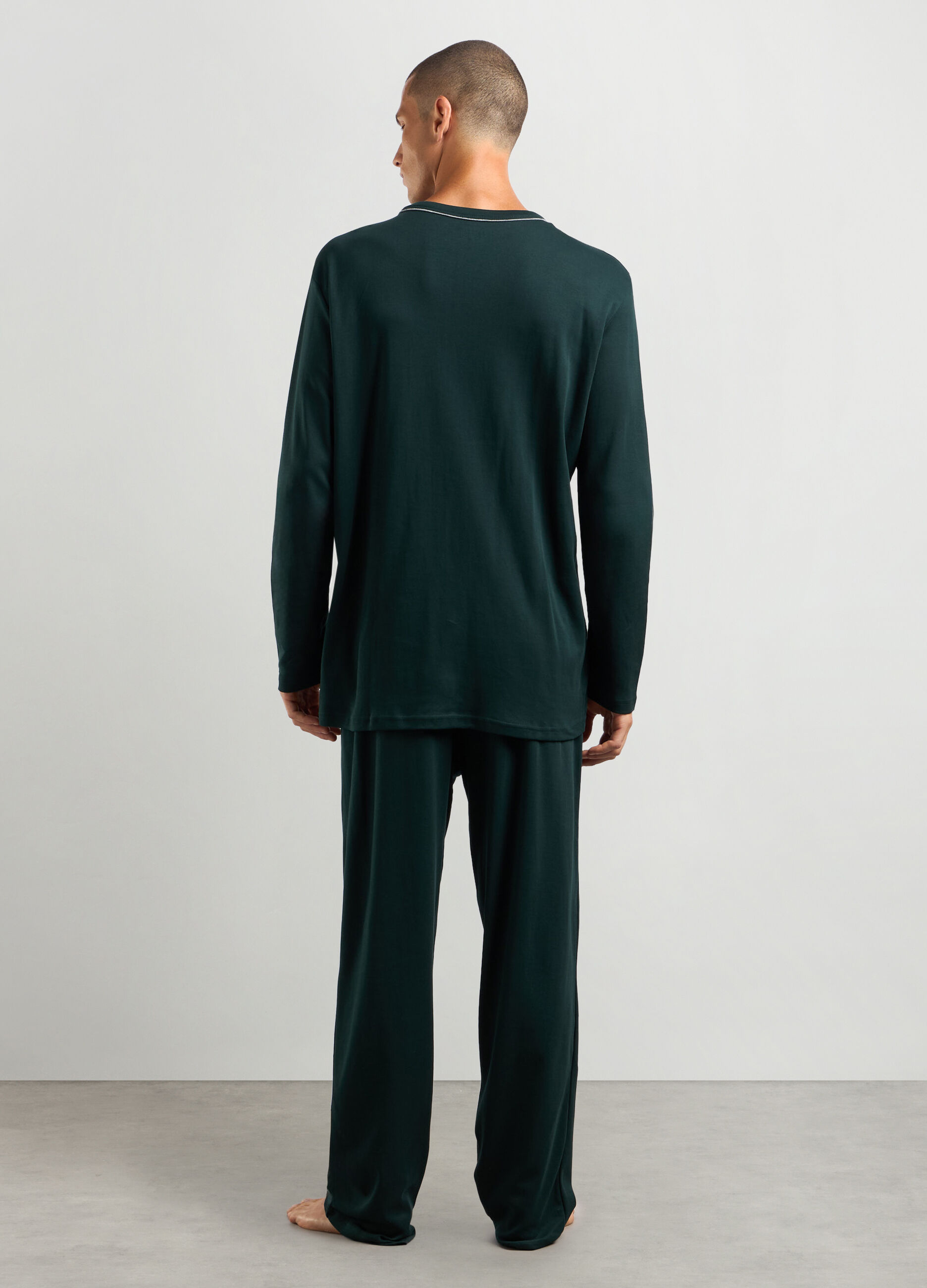 Set pigiama lungo scollo a V in interlock di puro cotone uomo_1