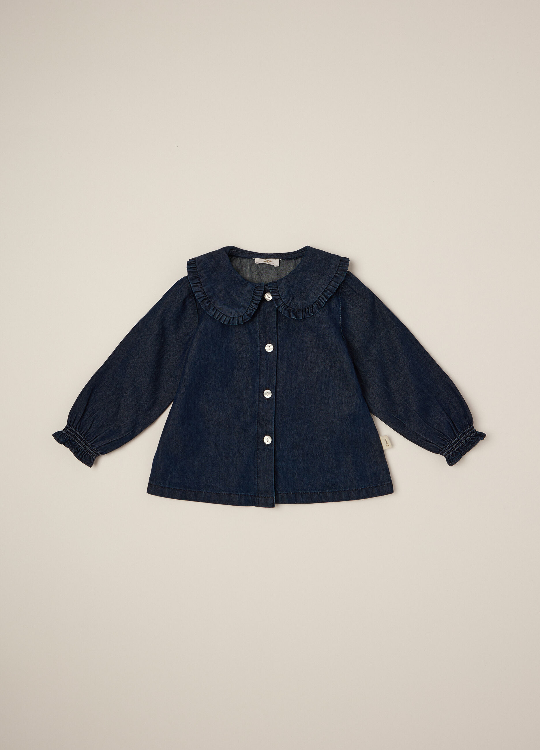 Camicia blu a maniche lunghe in cotone_0