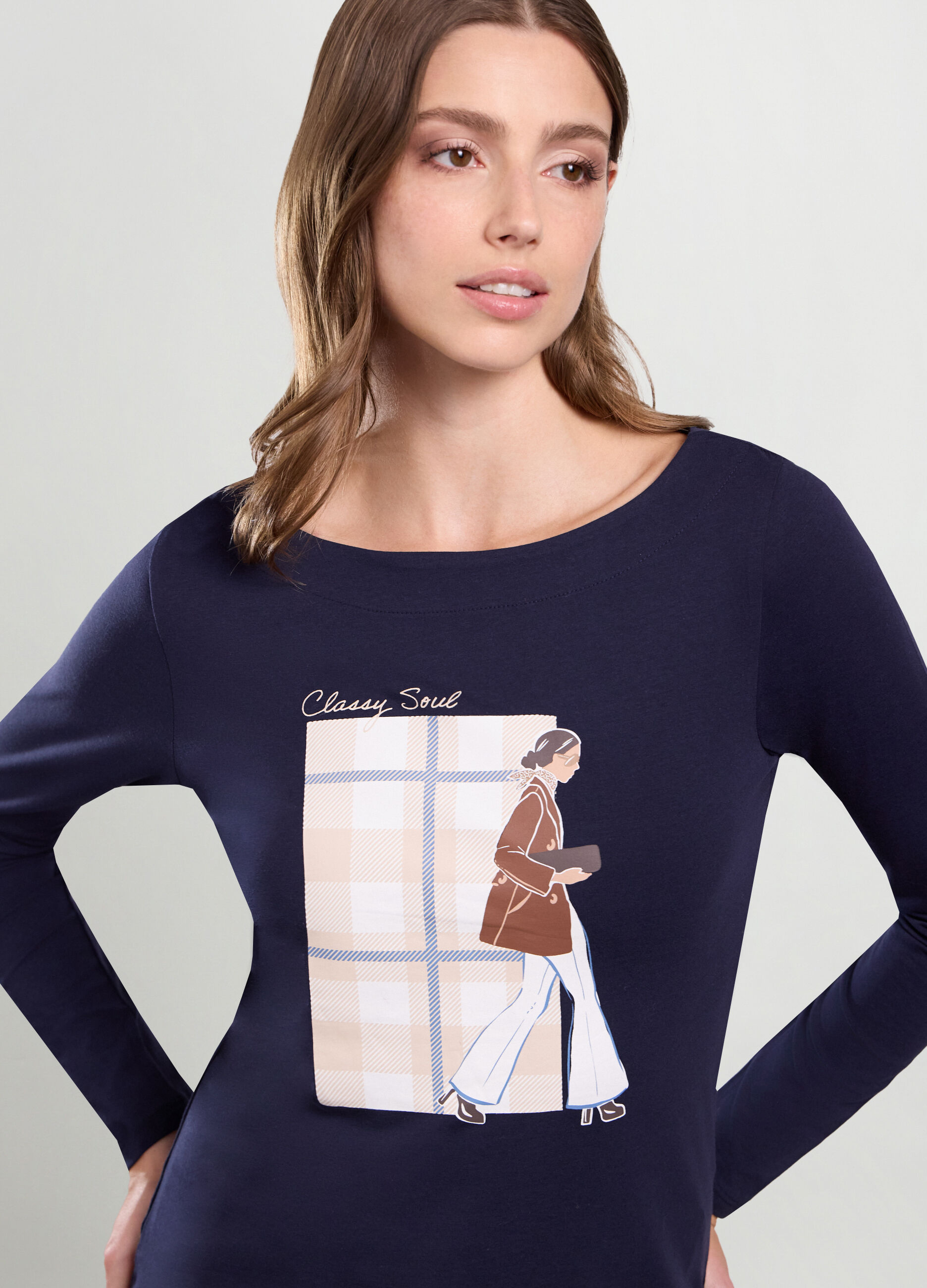 T-shirt in jersey di cotone stretch donna_2