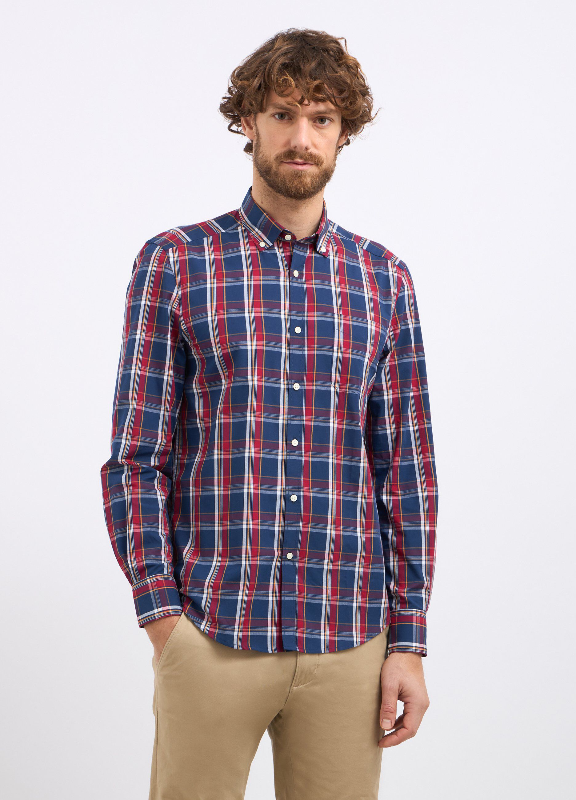 Camicia a quadri in misto cotone uomo_0