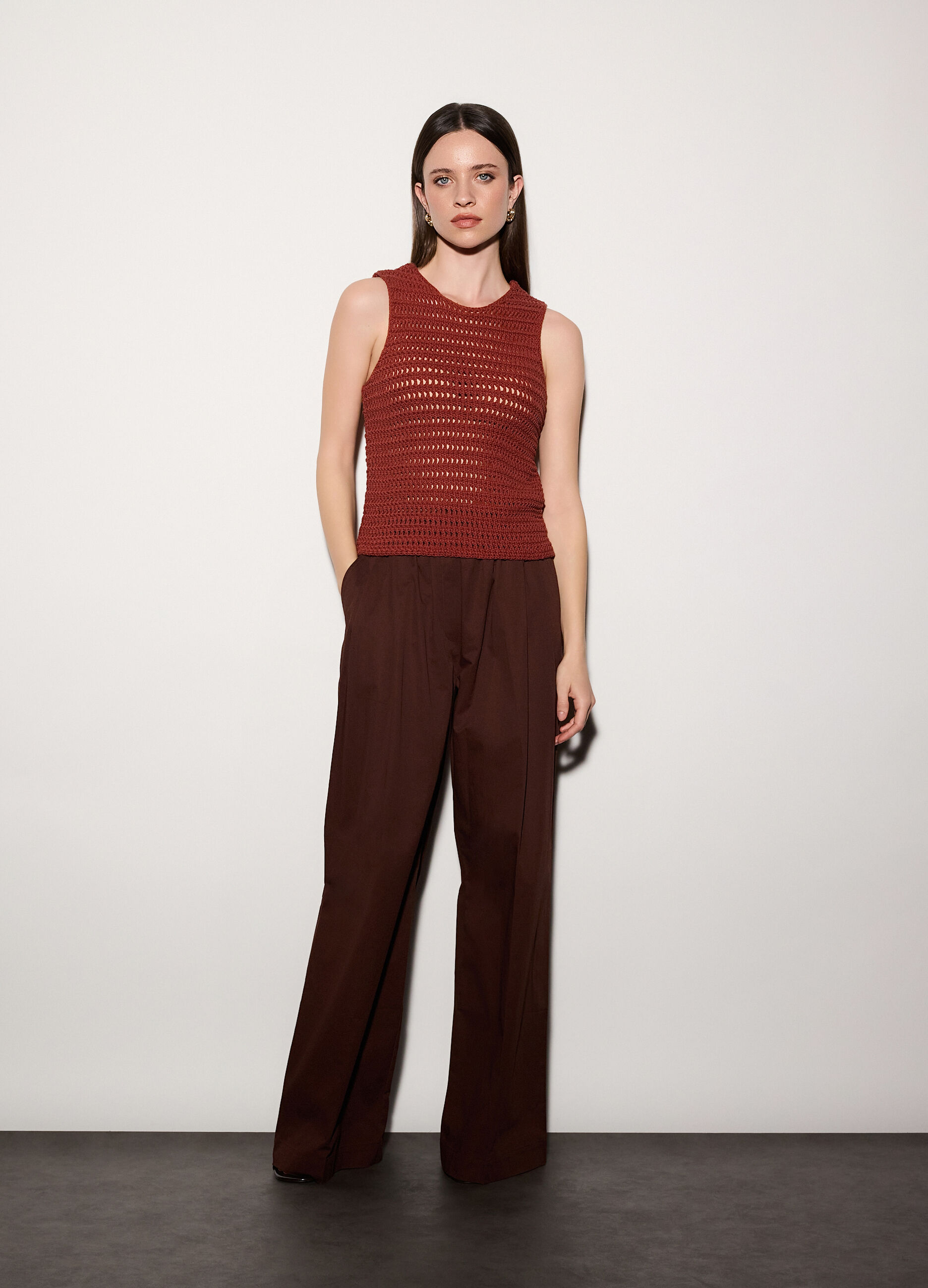 Pantaloni palazzo regular fit in puro cotone donna