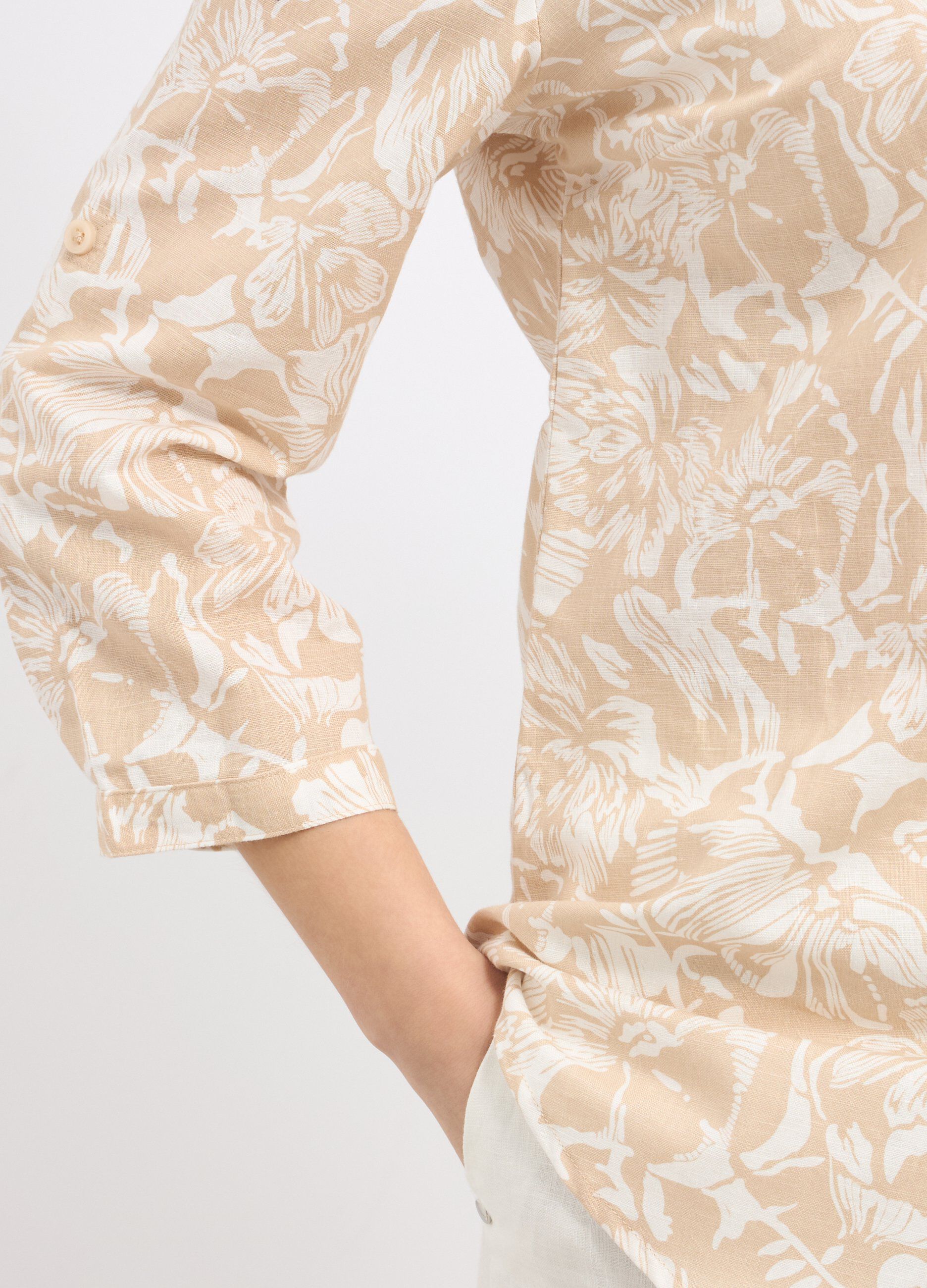 Camicia in misto lino con stampa donna_2