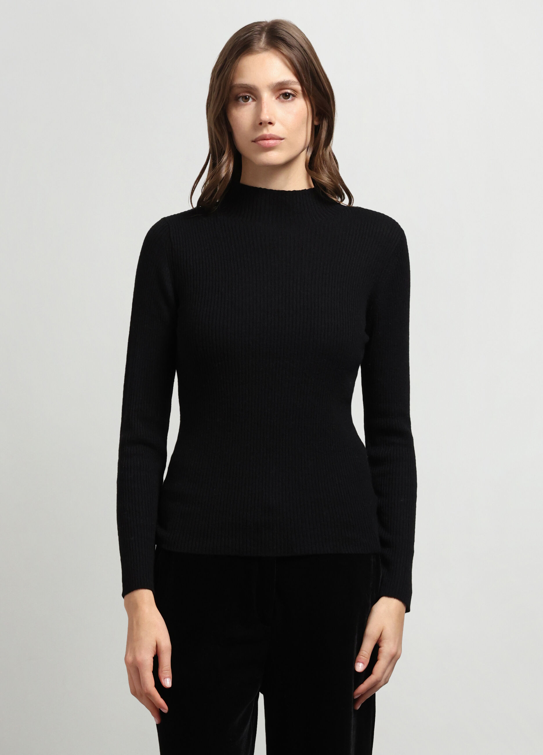 T-shirt in costina misto lana donna_0