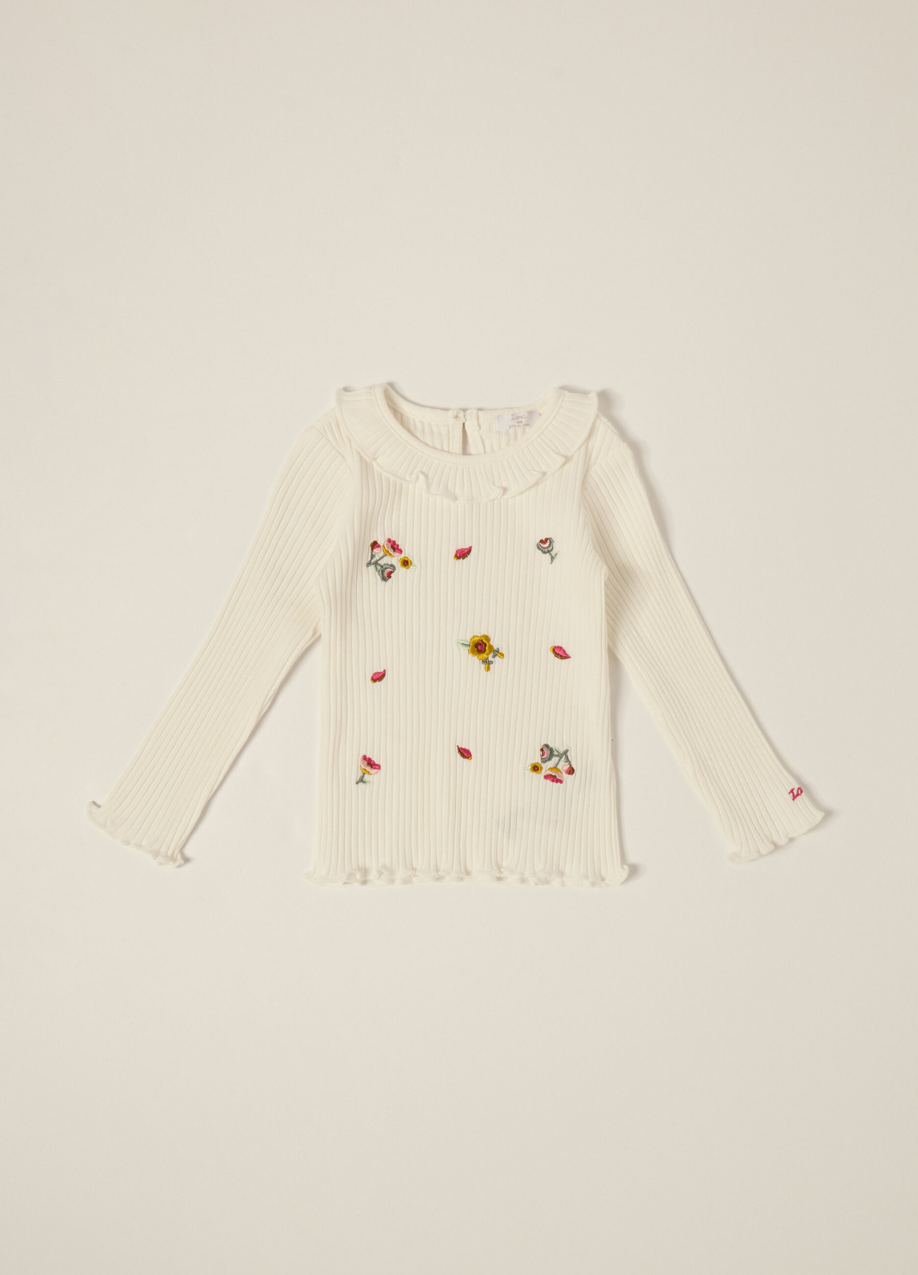 Maglia bianca a maniche lunghe con ricami_0